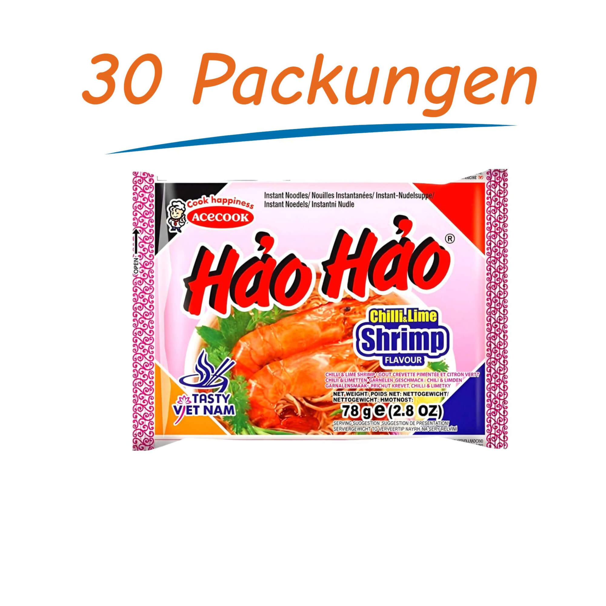 Acecook Hao Hao Instant Noodles Chili & Lime Garnelen 30er Pack (30 x 78g)