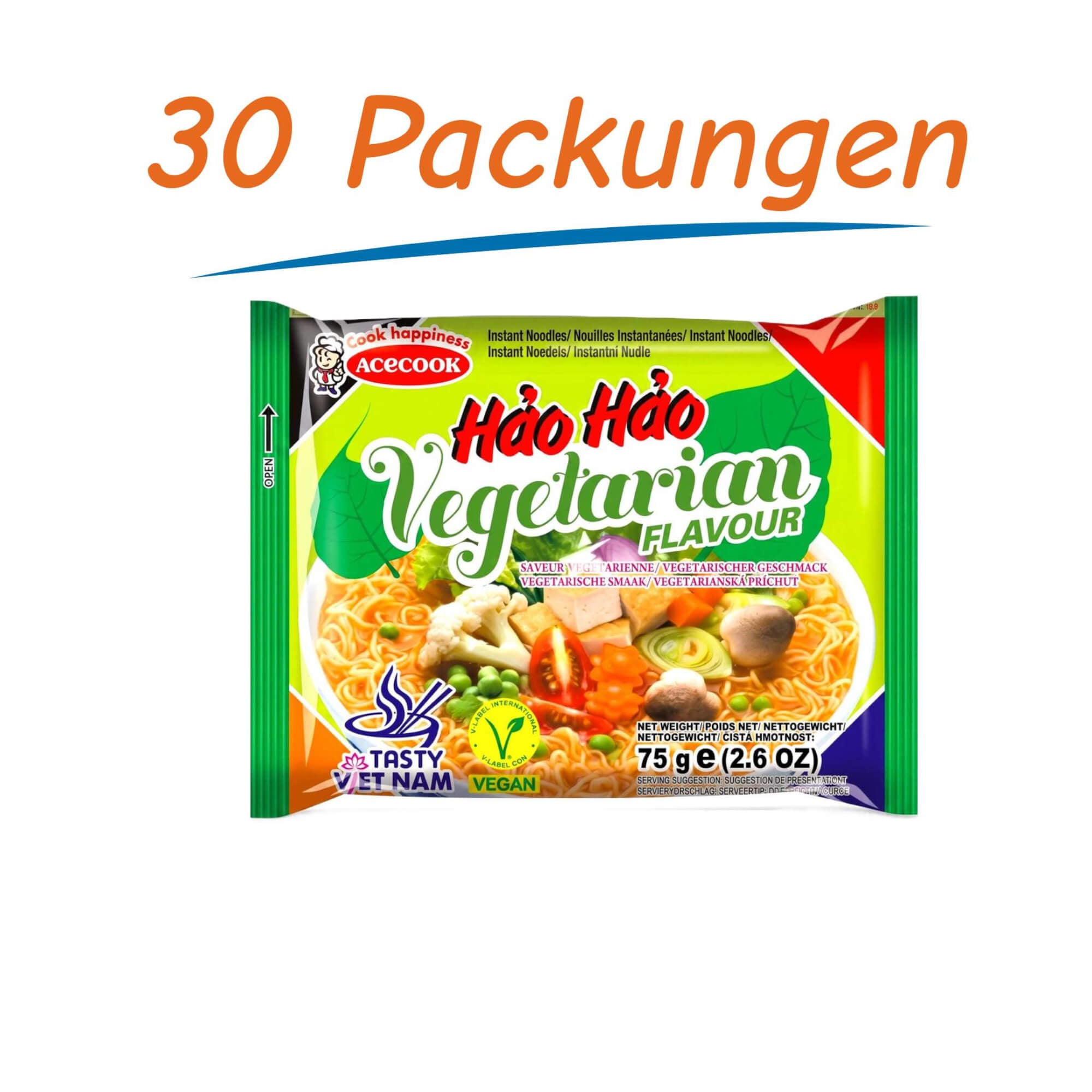 Acecook Hao Hao Instant Noodles Gemüse 30er Pack (30 x 75g)