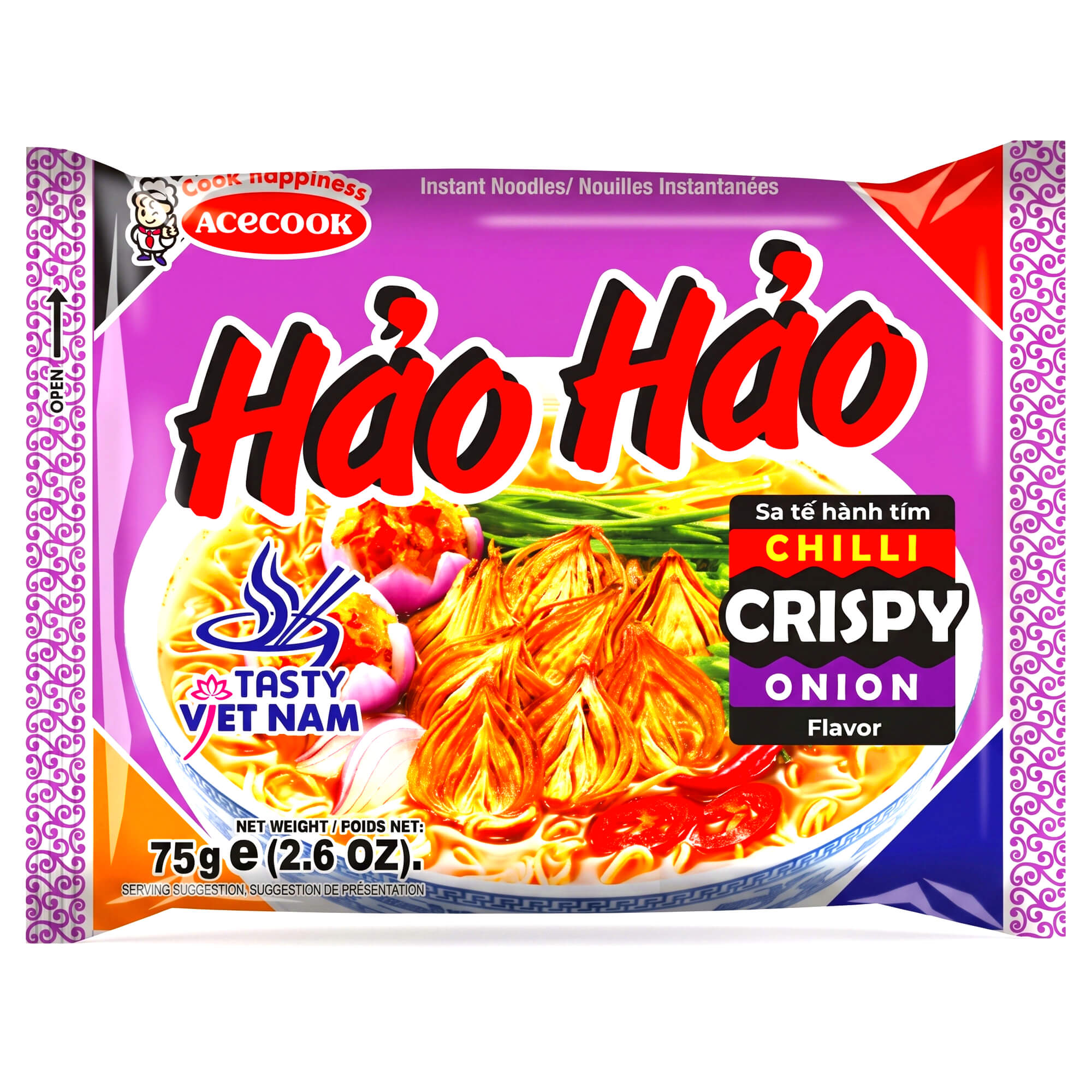 Acecook Hao Hao Instant Noodles Chili Knusprige Zwiebel 75g