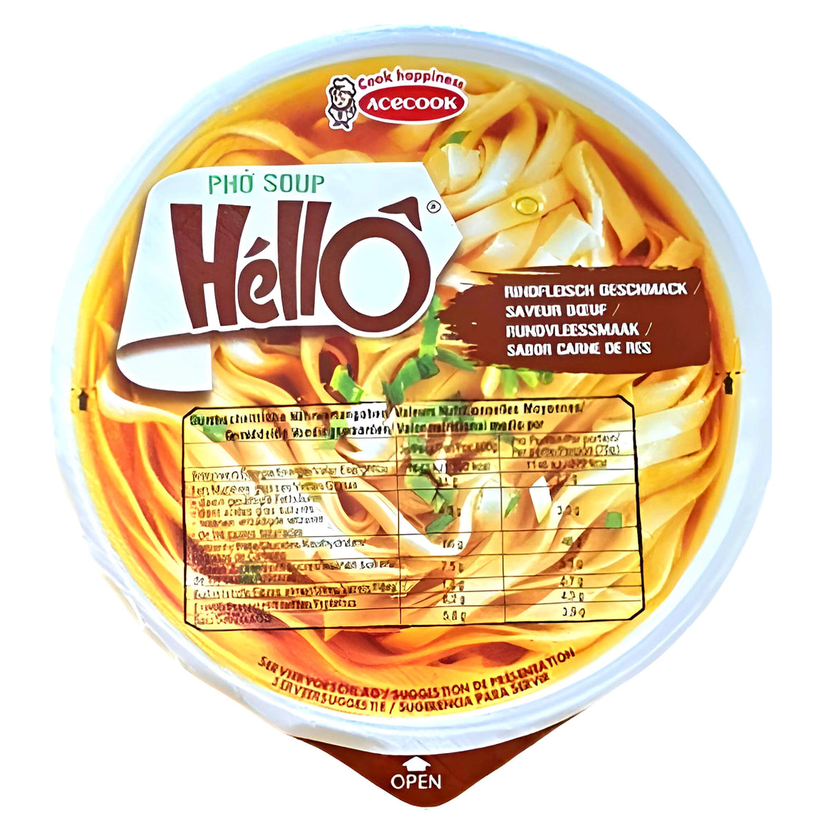 Acecook Hello Pho Instant Reisnudeln Suppe Rind 12er Pack (12 x 70g)