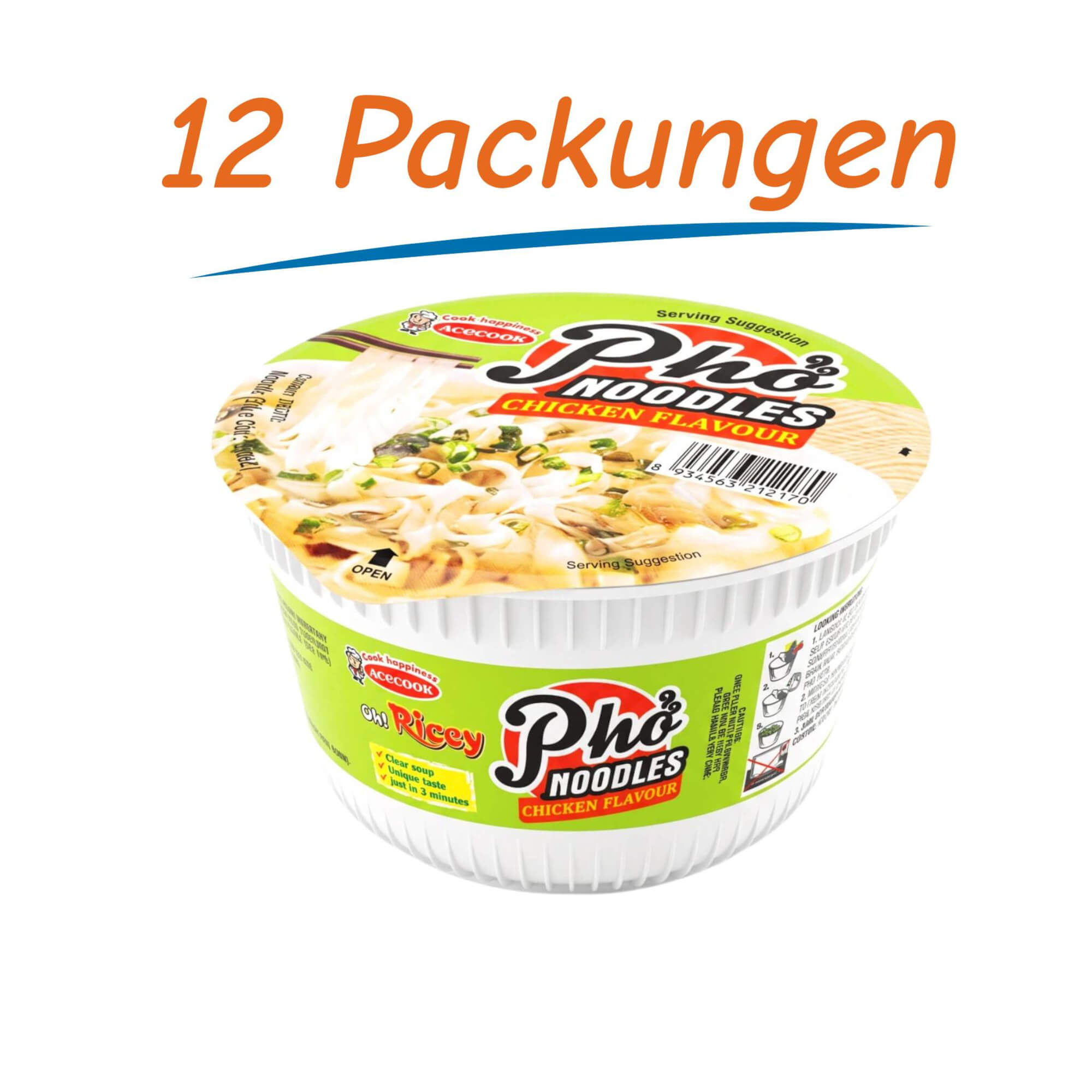 Acecook Pho Instant Noodles Huhn 12er Pack (12 x 71g)