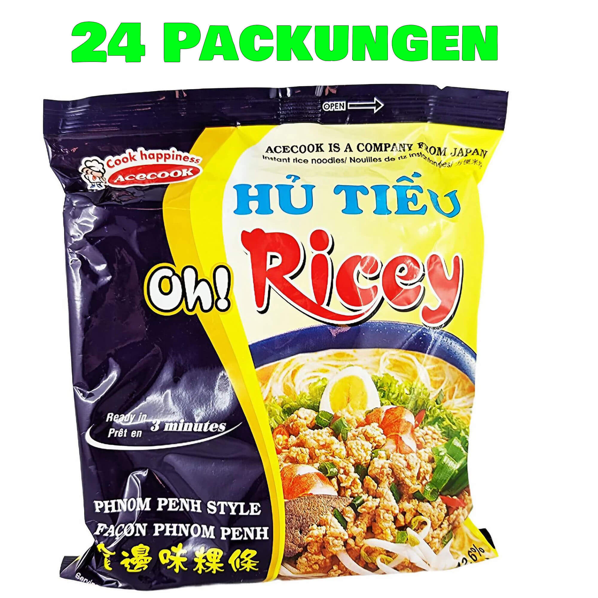 Acecook Nouilles de riz instantanées Hu Tieu à la mode de Phom Penh Pack de 24 (24 x 71g)