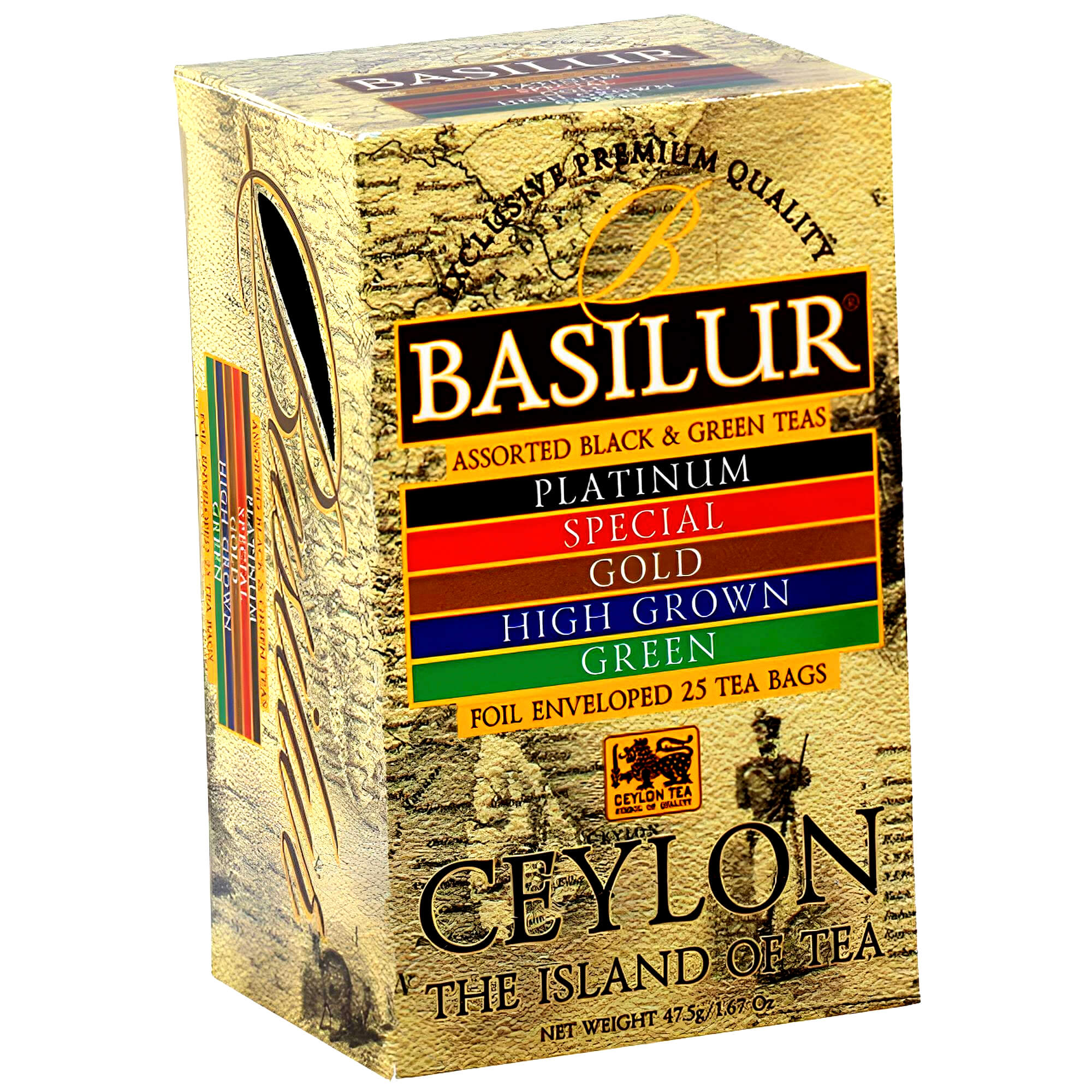 Basilur Tee Set Ceylon 5 Teesorten 25 Teebeutel Schwarztee Grüntee