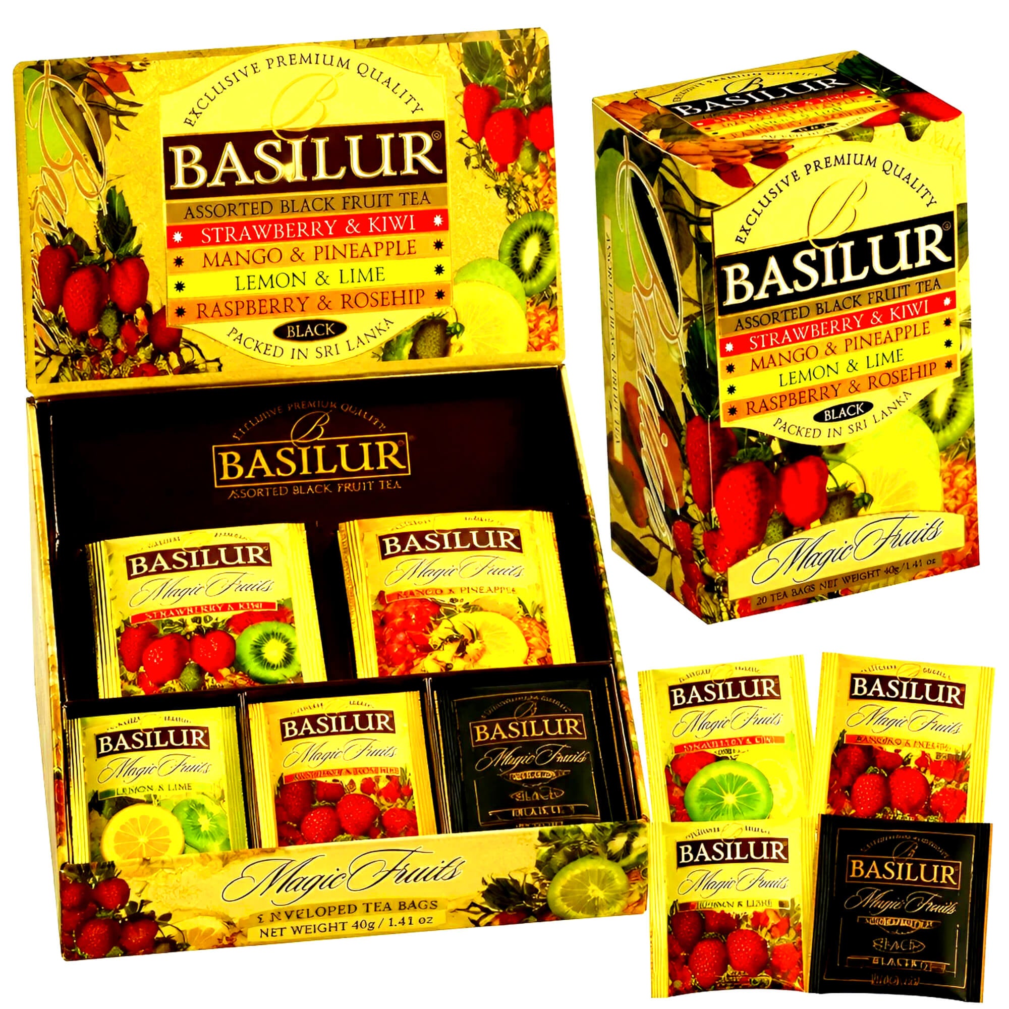 Basilur Tee Set Magic Fruits 5 Teesorten 2er Pack (2 x 25 Teebeutel) Schwarztee Früchtetee