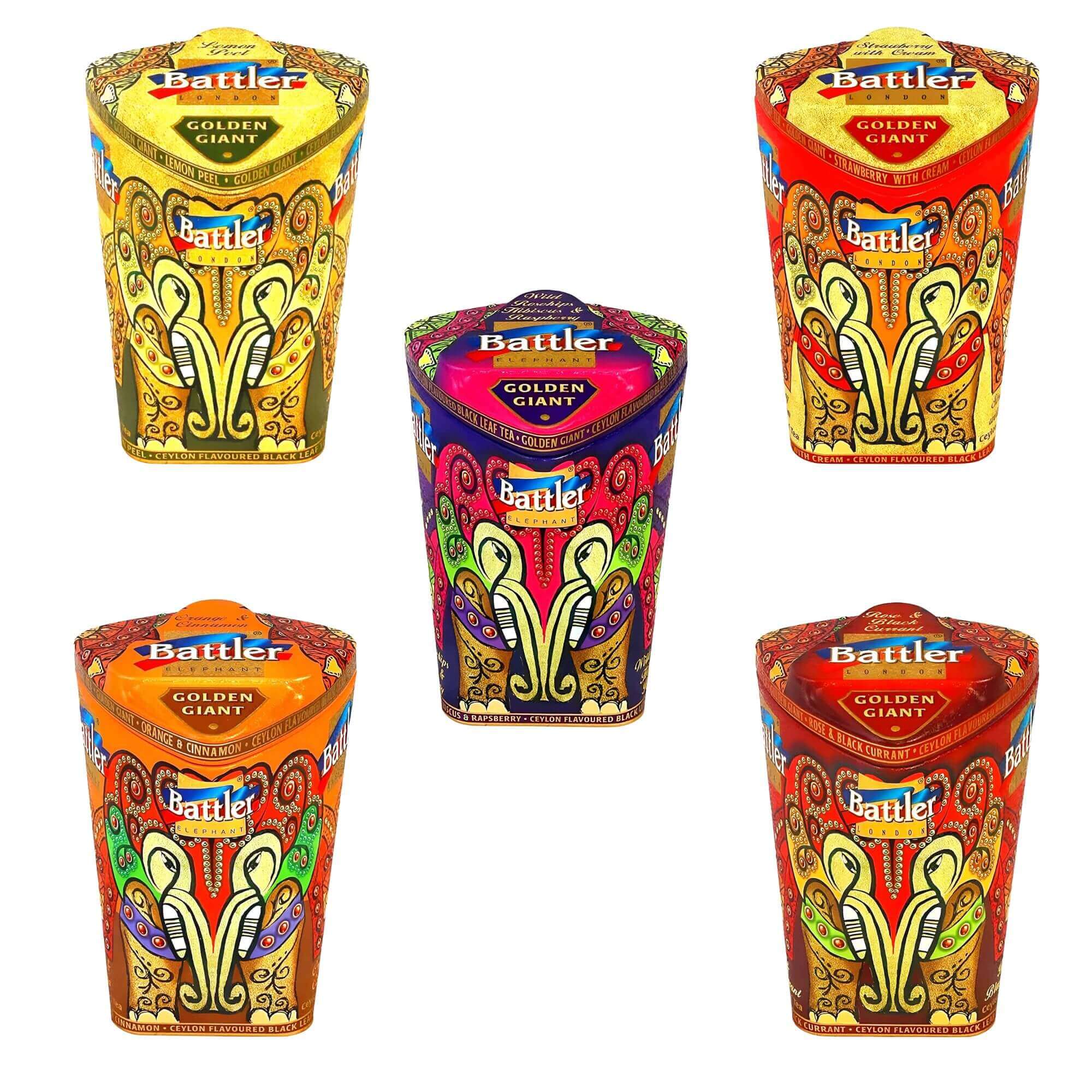 Battler Tee Golden Giant 5er Set – Exklusive Ceylon Schwarztee-Kollektion in Metalldosen (5 x 100 g)