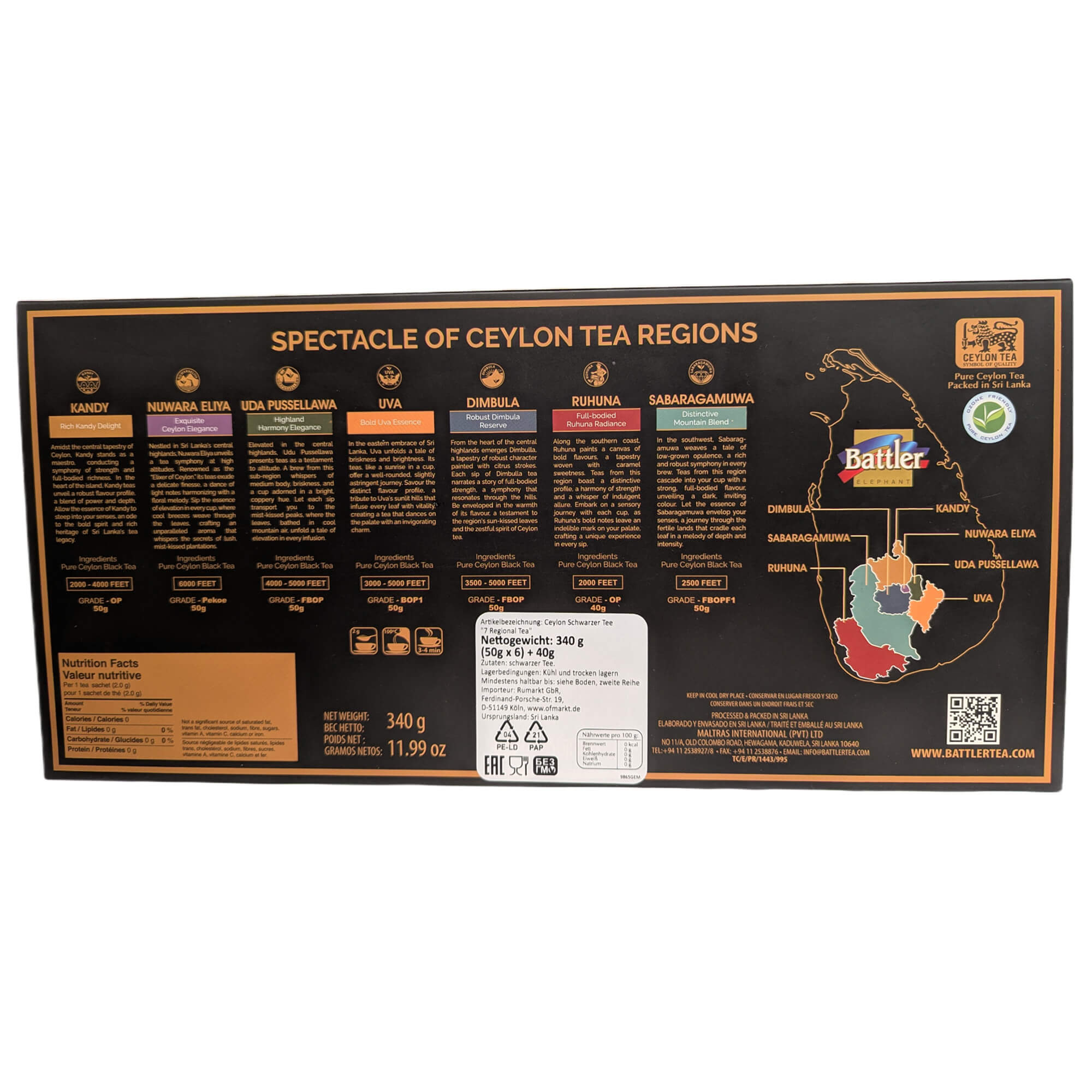 Battler Ceylon Schwarzer Tee 7 Regionen Geschenkset – Exklusive Auswahl losen Ceylon Schwarztees