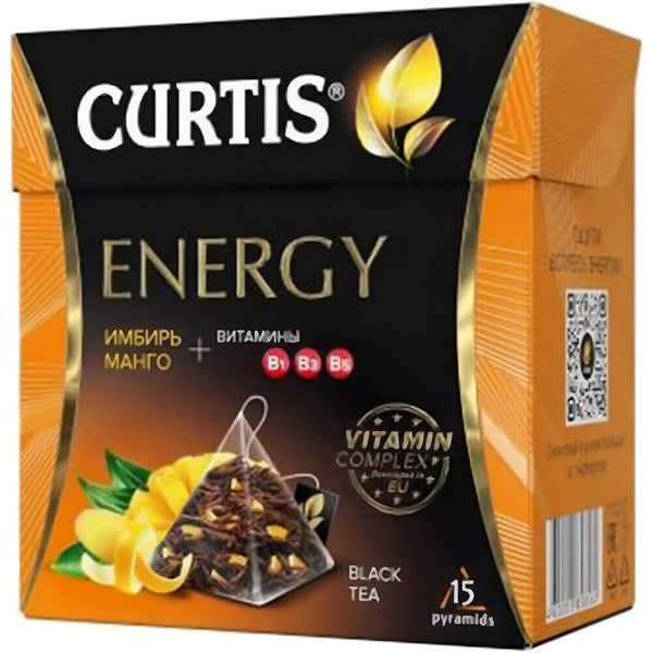 Curtis Schwarztee Energy mit Vitaminen B Komplex 15 Pyramidenbeutel