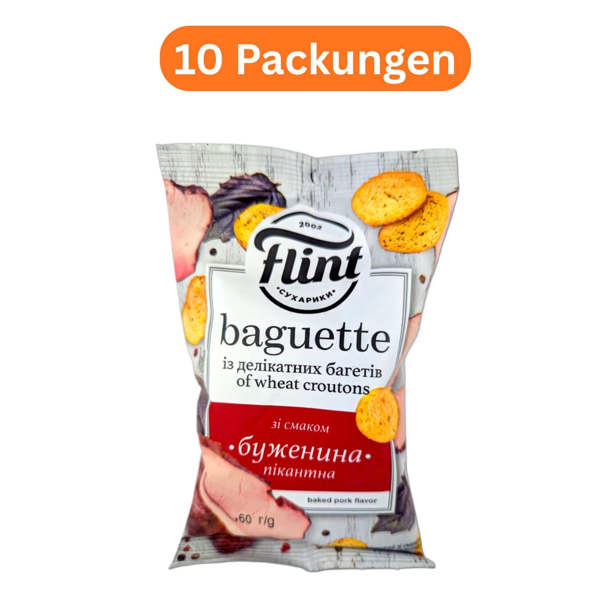Flint Baguette Gebackenes Schweinefleisch 10er Pack (10 x 60g)
