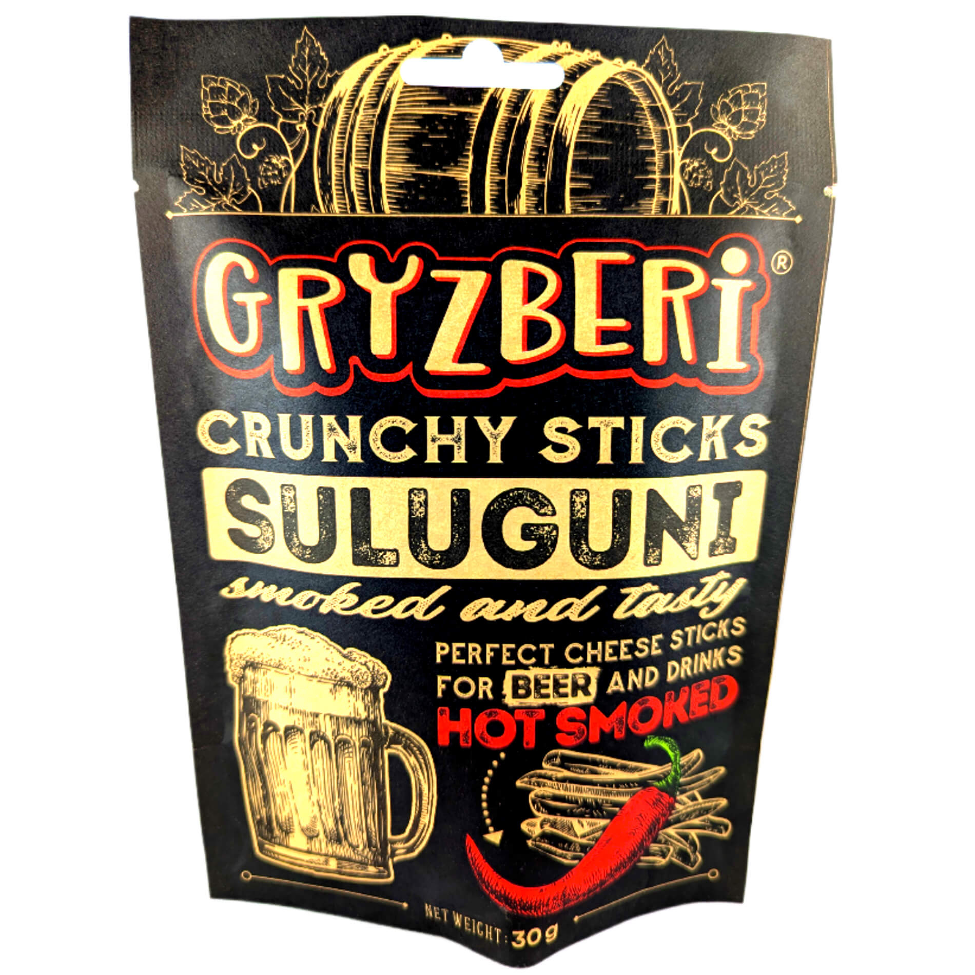 Gryzberi Suluguni Käsestäbchen gepufft & geräuchert scharf 30g