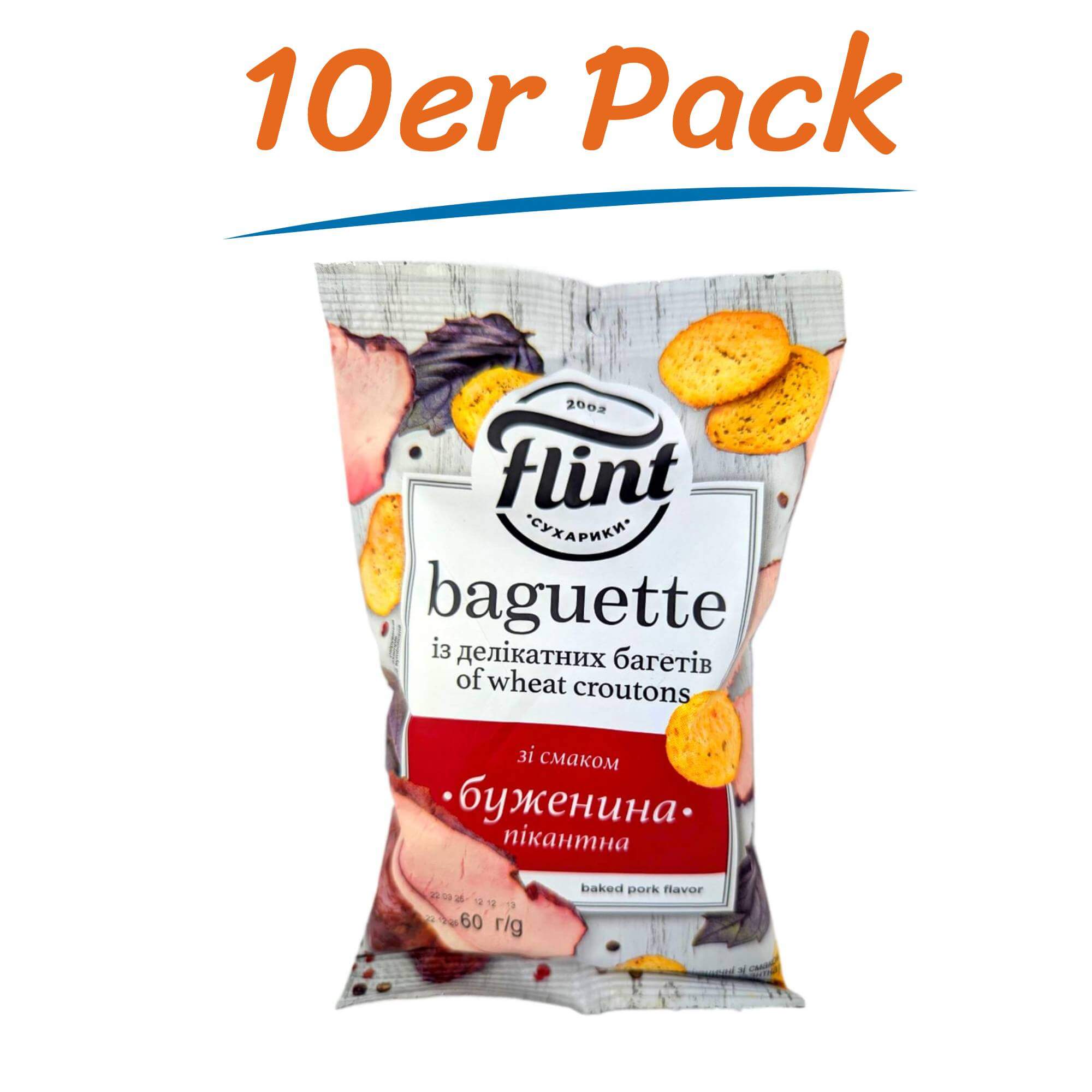 Flint Baguette Gebackenes Schweinefleisch 10er Pack (10 x 60g)