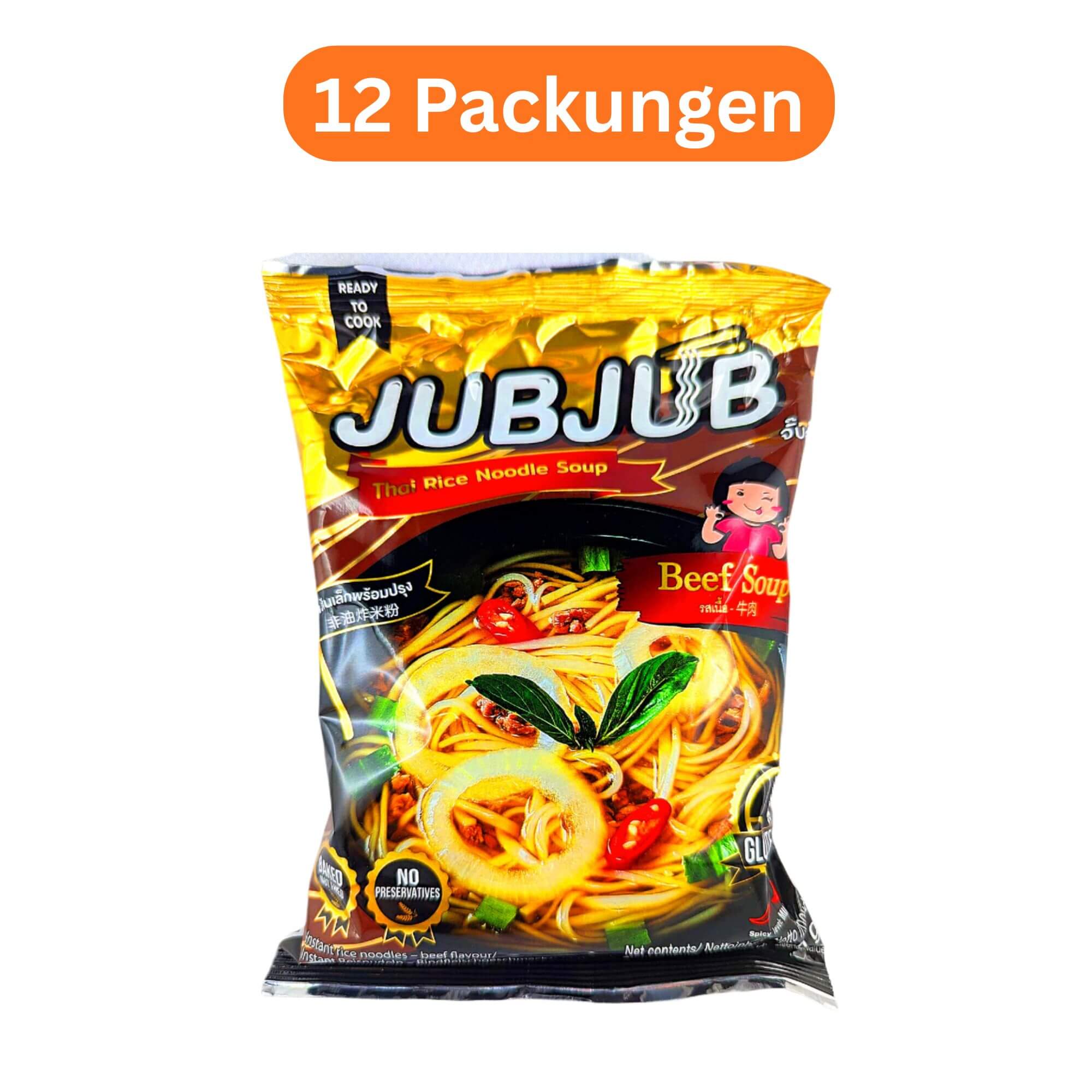 Jubjub Instant Reisnudeln Suppe Rind 12er Pack (12 x 70g)