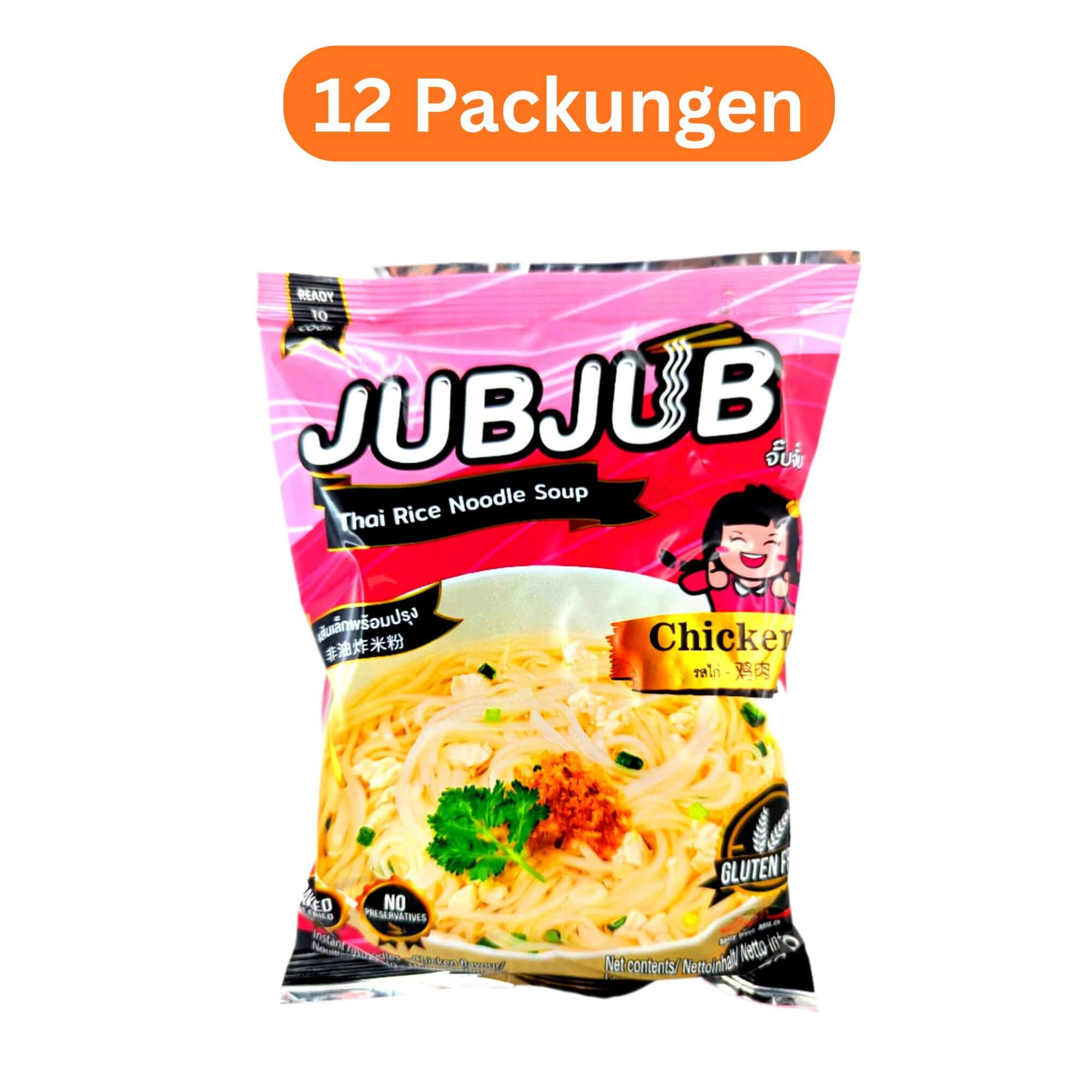 Jubjub Instant Reisnudeln Suppe Hähnchen 12er Pack (12 x 70g)