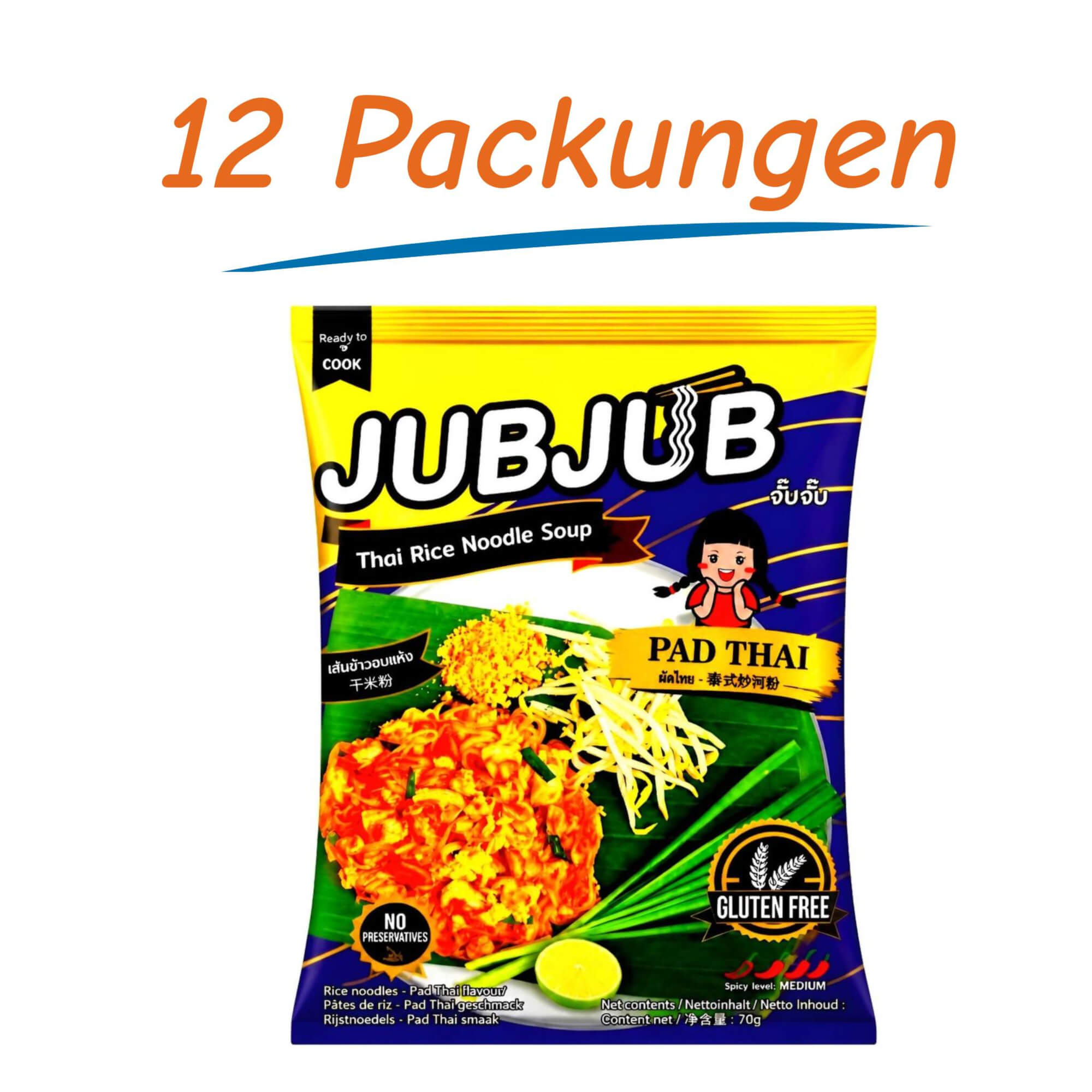 Jubjub Instant Reisnudeln Suppe Pad Thai 12er Pack (12 x 70g)