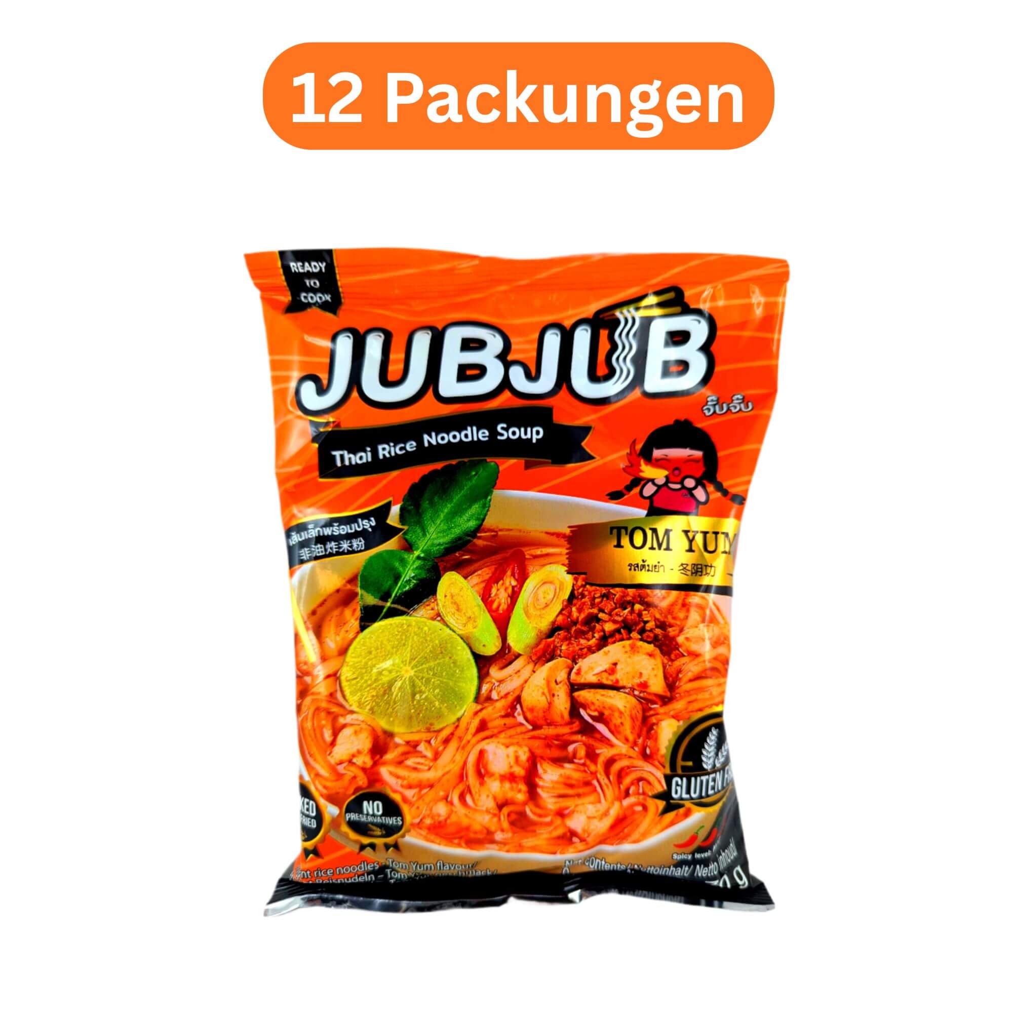 Jubjub Instant Reisnudeln Suppe Tom Yum 12er Pack (12 x 70g)