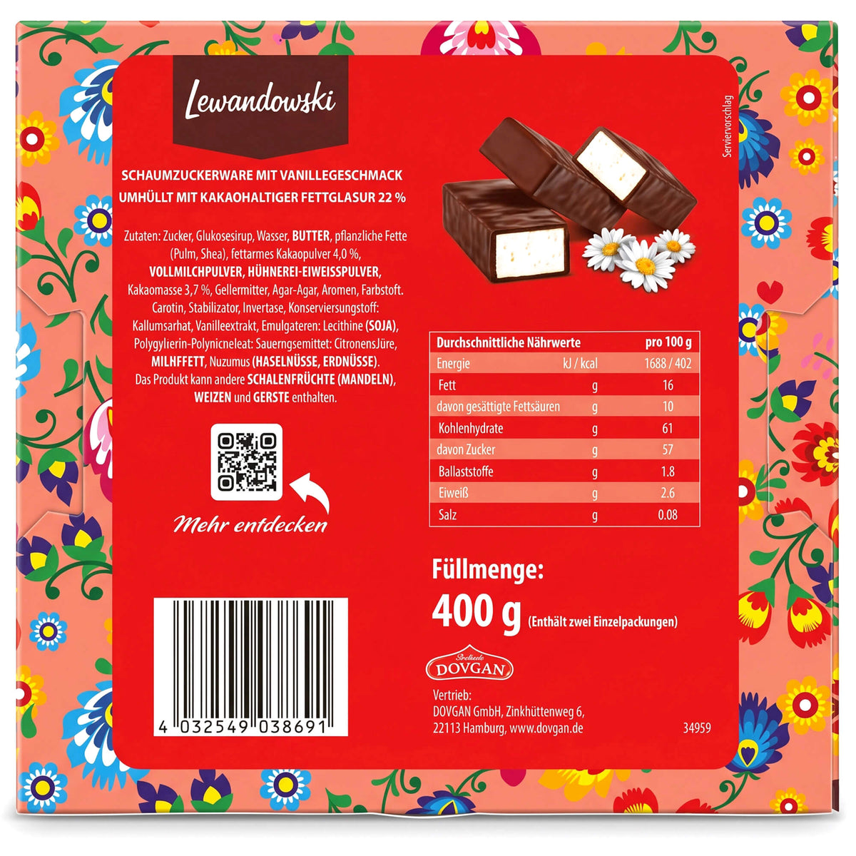 Lewandowski Krakowskie Mleczko Vogelmilch Pralinen Vanille 400g
