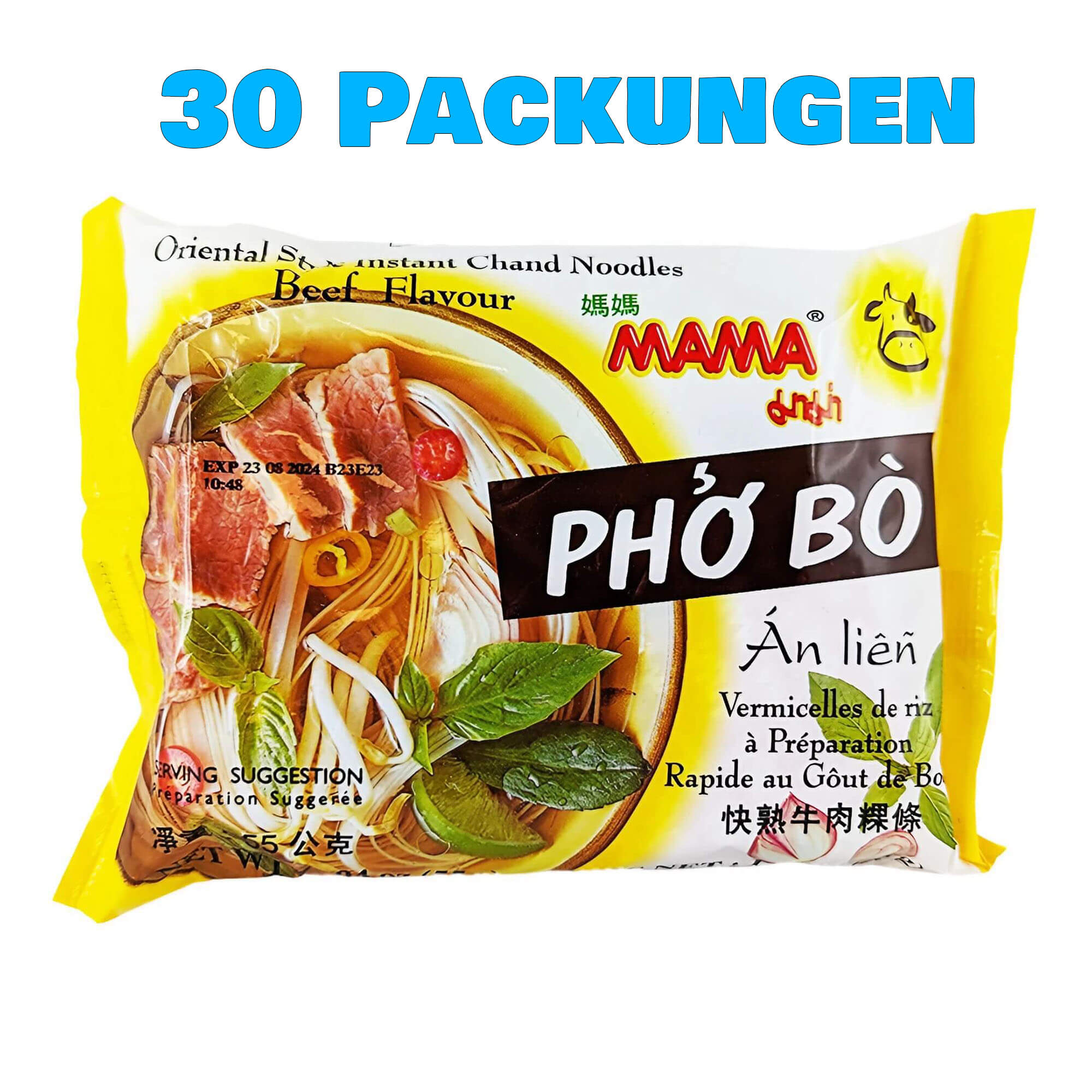 Mama Pho Bo Миттєва рисова локшина з яловичиною 30 упаковок (30 x 55г)
