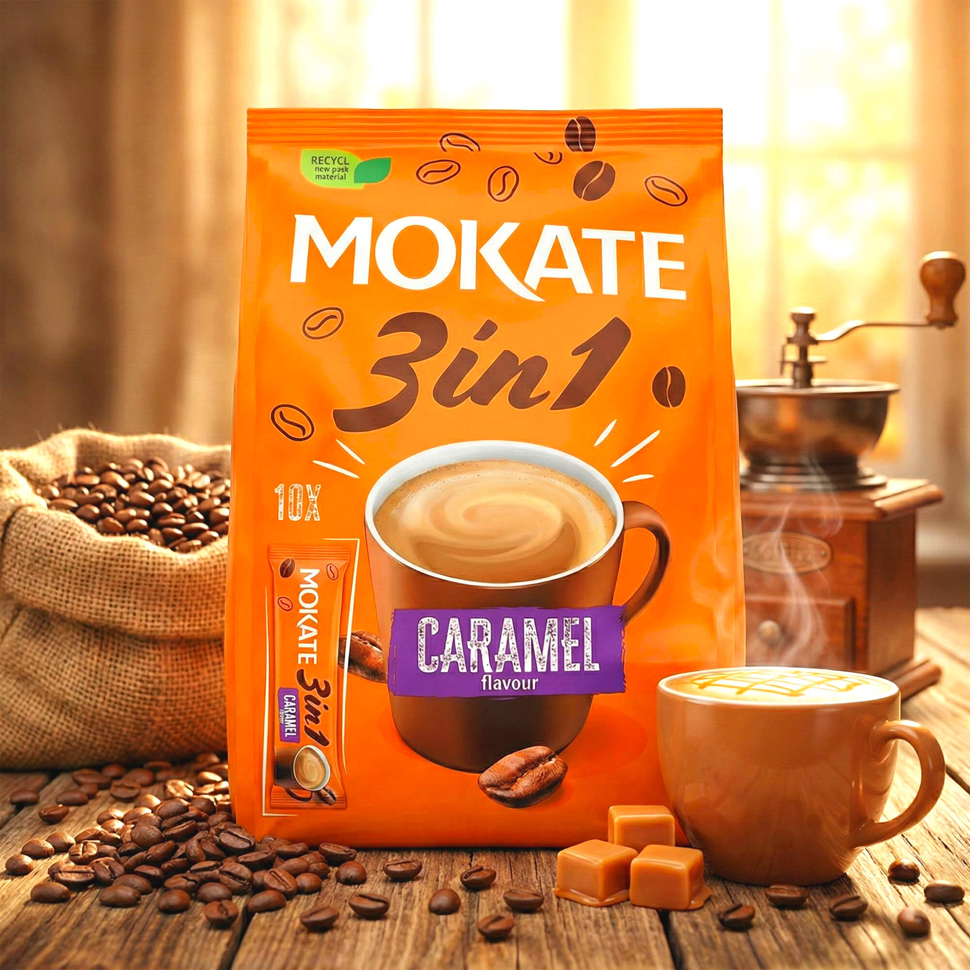 Mokate Kaffee Sticks 3 in 1 mit Karamell Geschmack (10 x 17g)