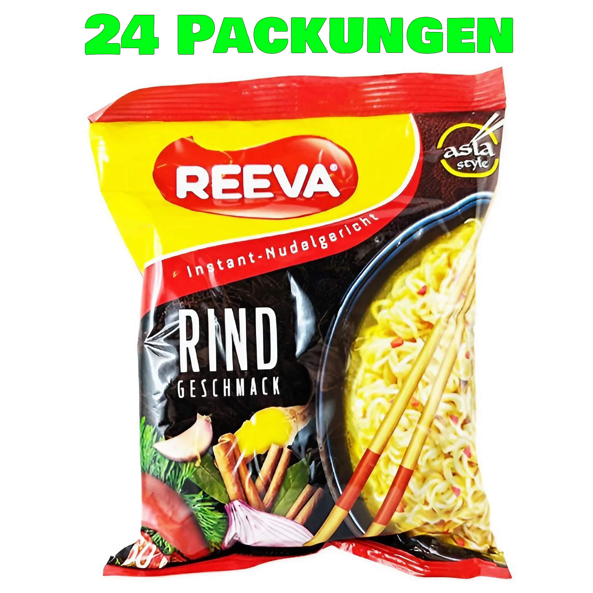 Reeva Nouilles Instantanées Saveur Bœuf à l'asiatique Pack de 24 (24 x 60g)