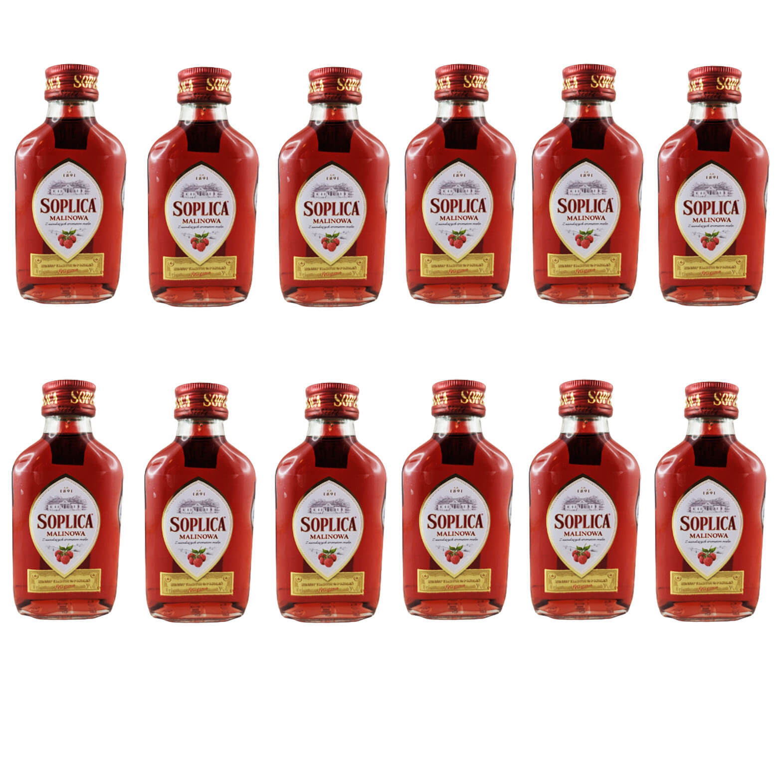 Soplica Malinowa Licor polaco de frambuesa 28% Vol. Set de 12 (12 x 100ml)