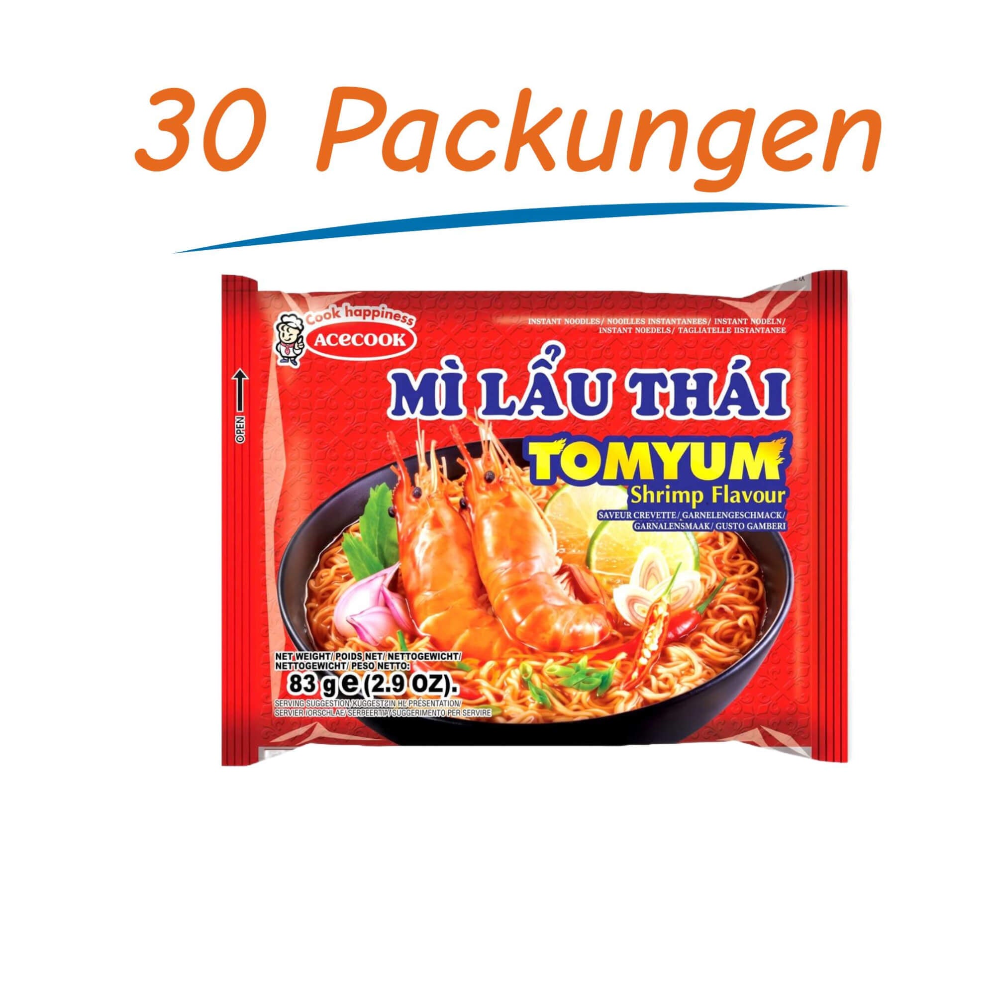 Acecook Mi Lau Thai Instant Noodles TomYum Garnelen 30er Pack (30 x 83g)