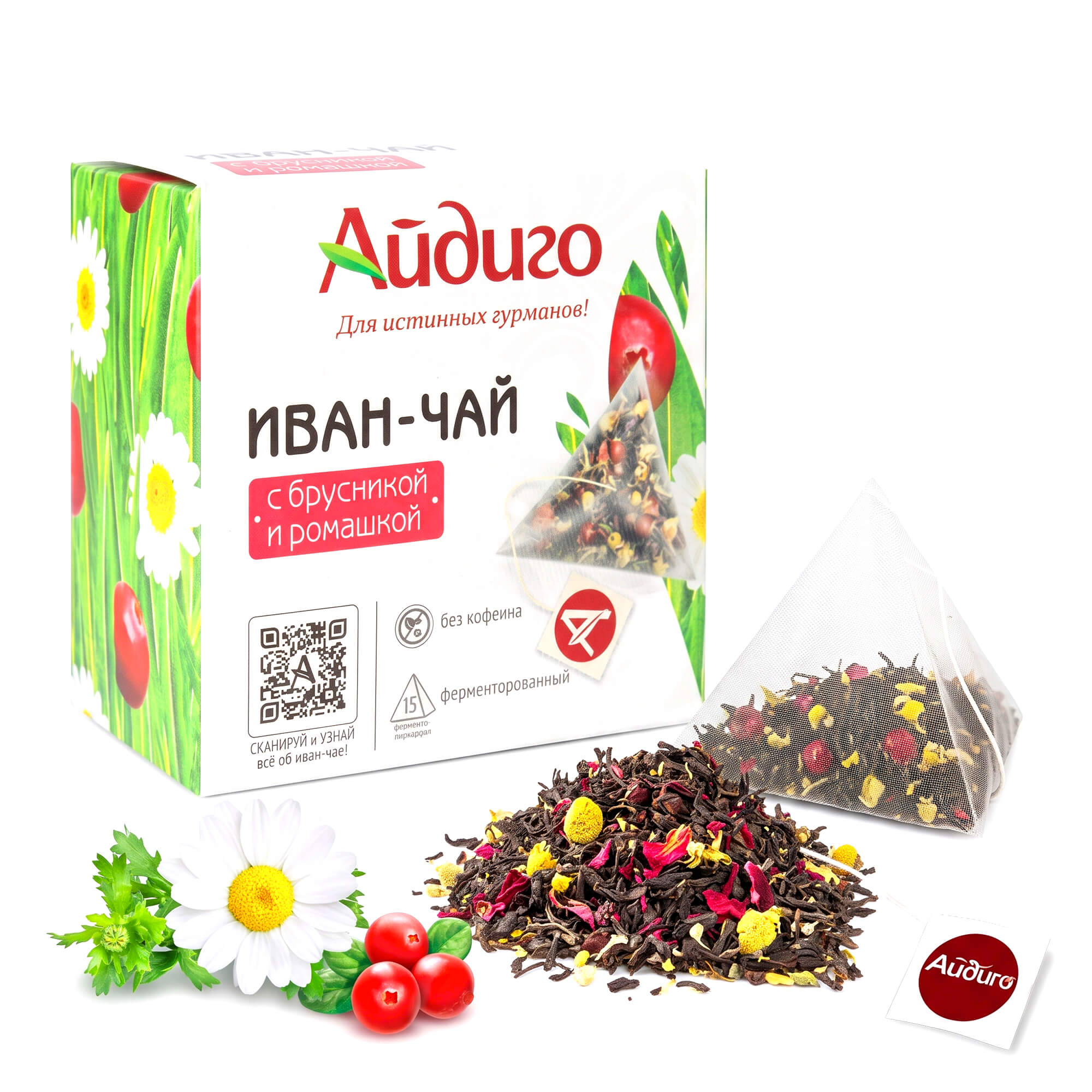 Ajdigo Ivan Chai Schmalblättriges Weidenröschen fermentiert, mit Preiselbeeren & Kamillenblüten, Pyramidenbeutel (15x2g)