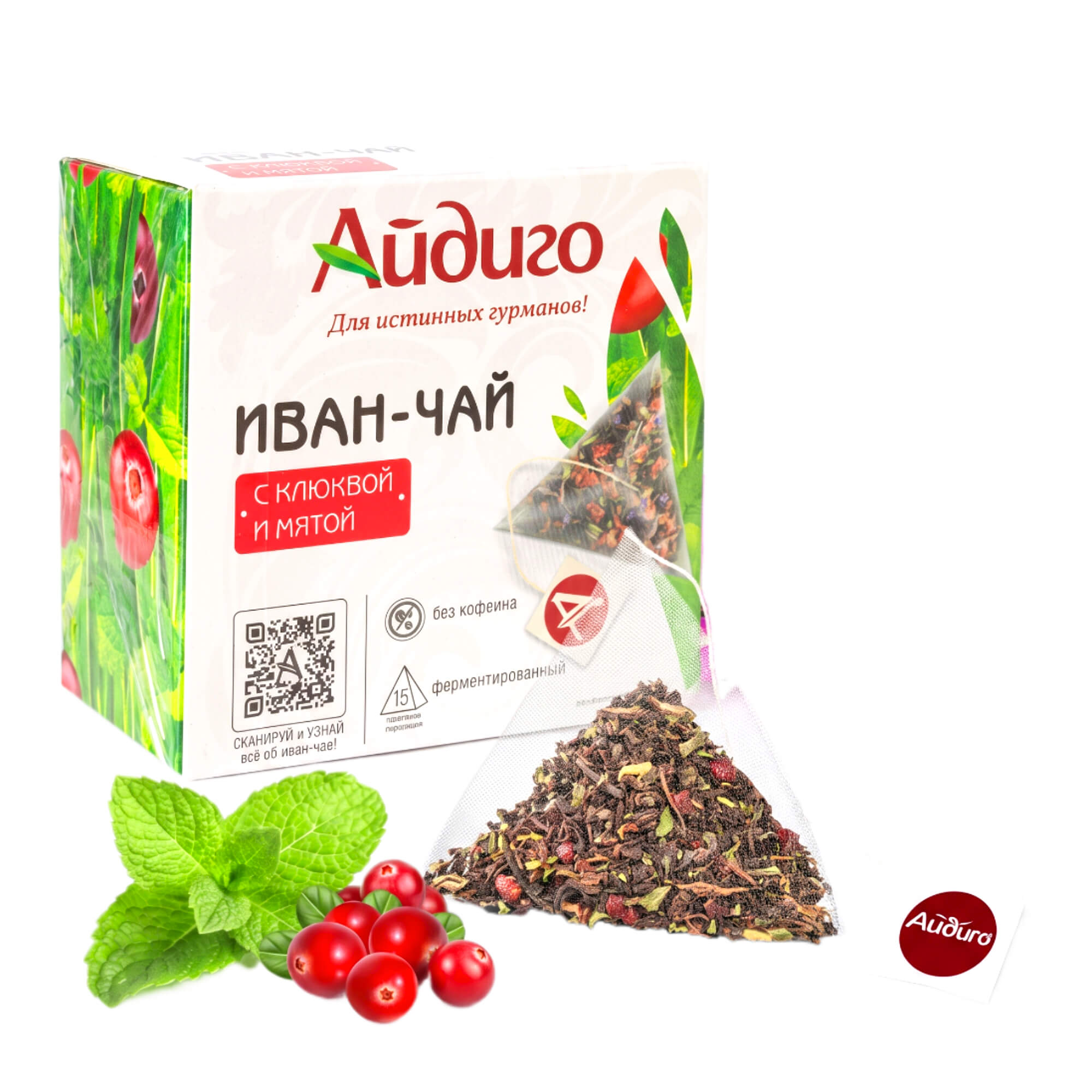 Ajdigo Ivan Chai Schmalblättriges Weidenröschen fermentiert, mit Moosbeeren und Minze, Pyramidenbeutel (15x2g)