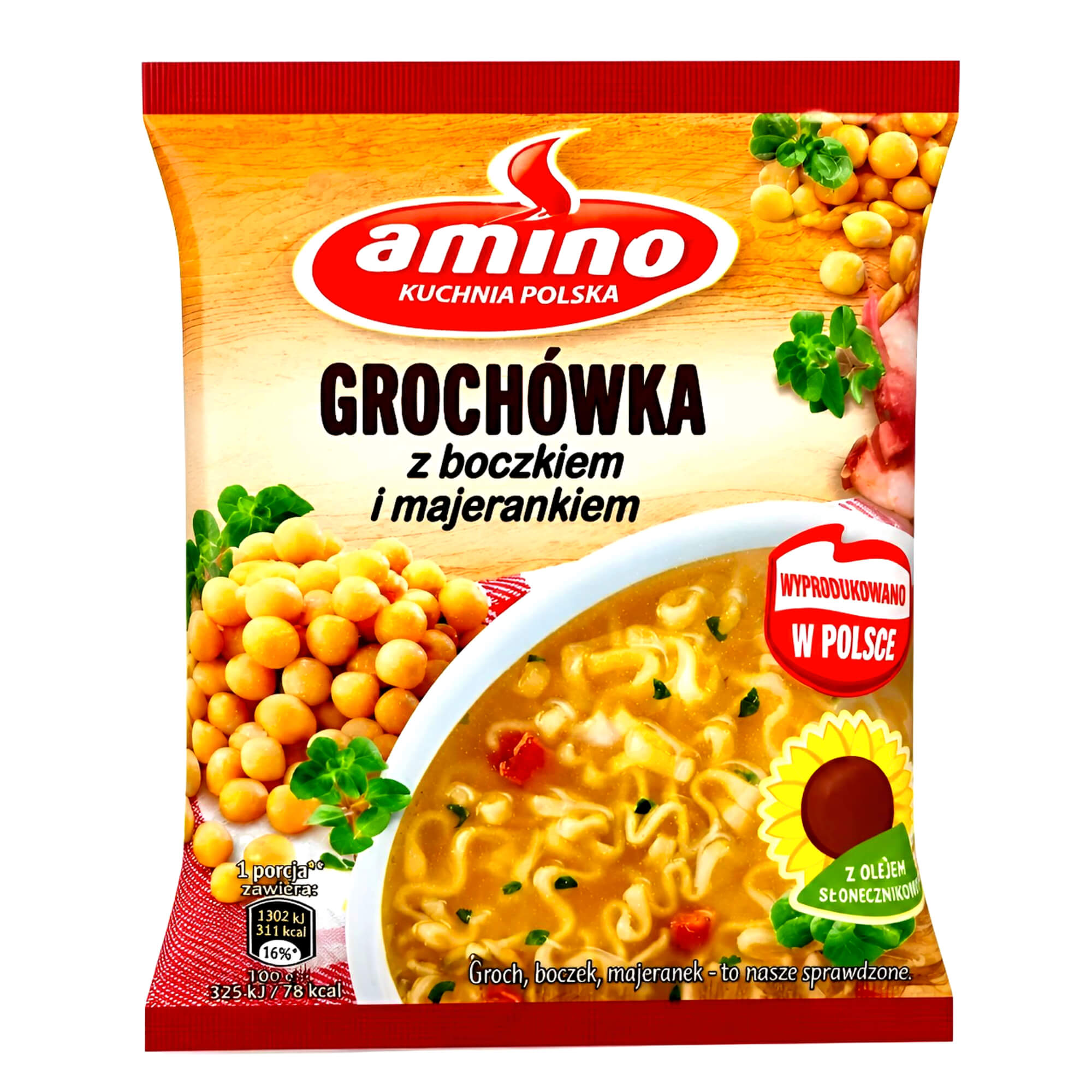 Amino Polnische Instant Erbsensuppe mit Speck & Majoran 65g