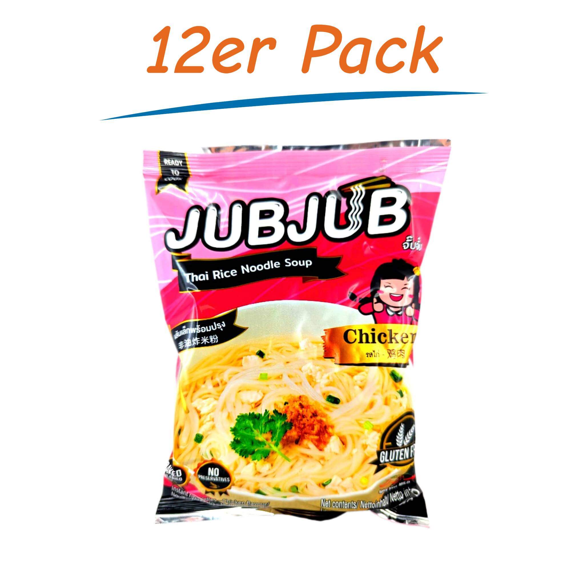 Jubjub Instant Reisnudeln Suppe Hähnchen 12er Pack (12 x 70g)