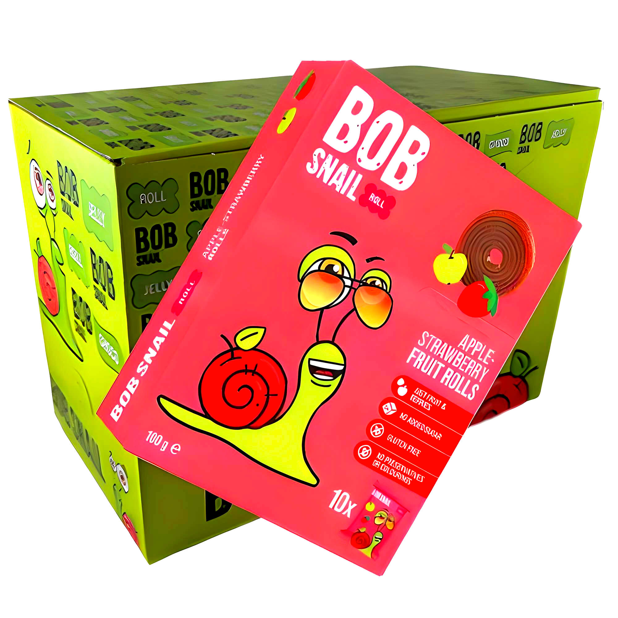 Bob Snail Apfel & Erdbeere Fruchtrollen 1 Karton 50 Rollen