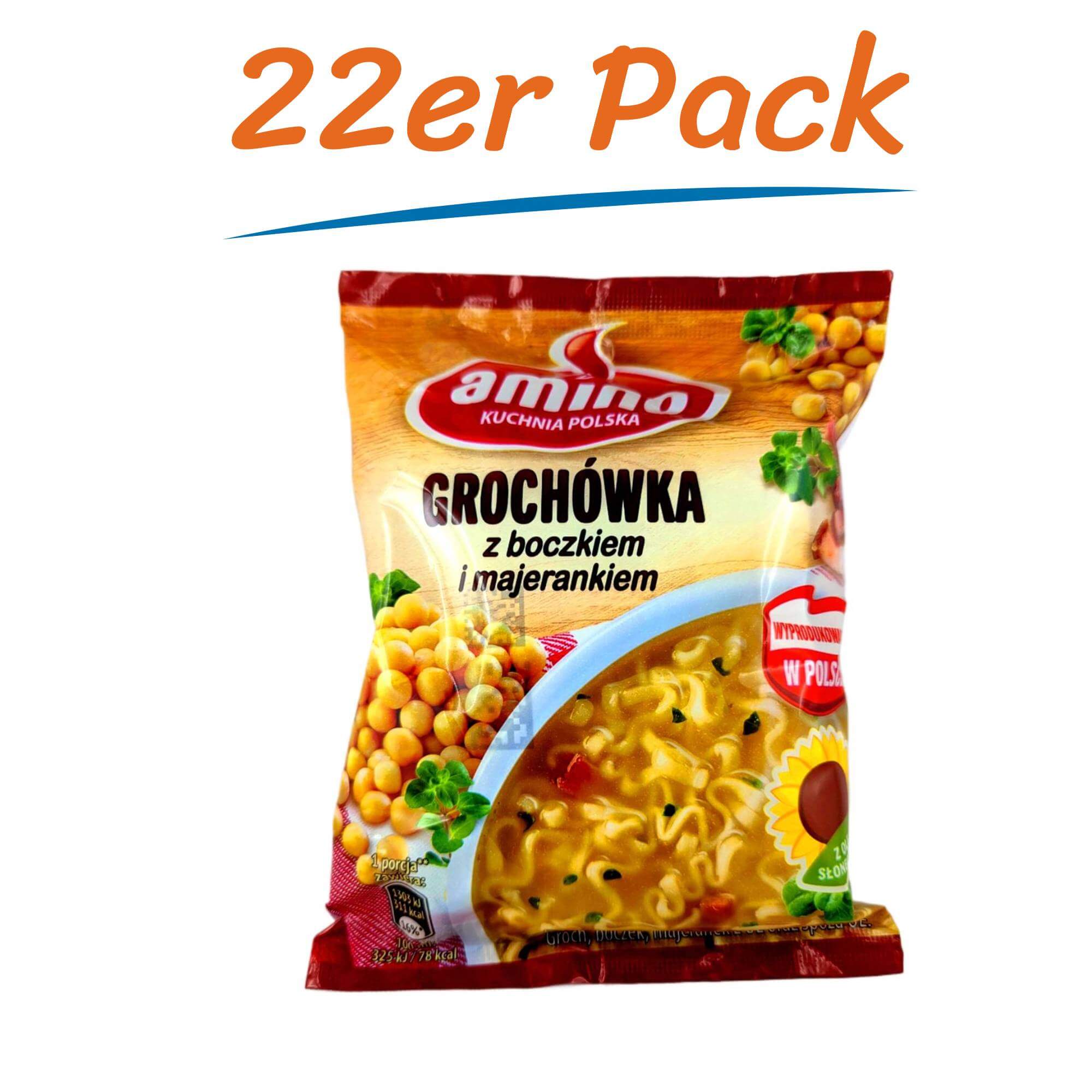 Amino Polnische Instant Erbsensuppe mit Speck & Majoran (22 x 65g)