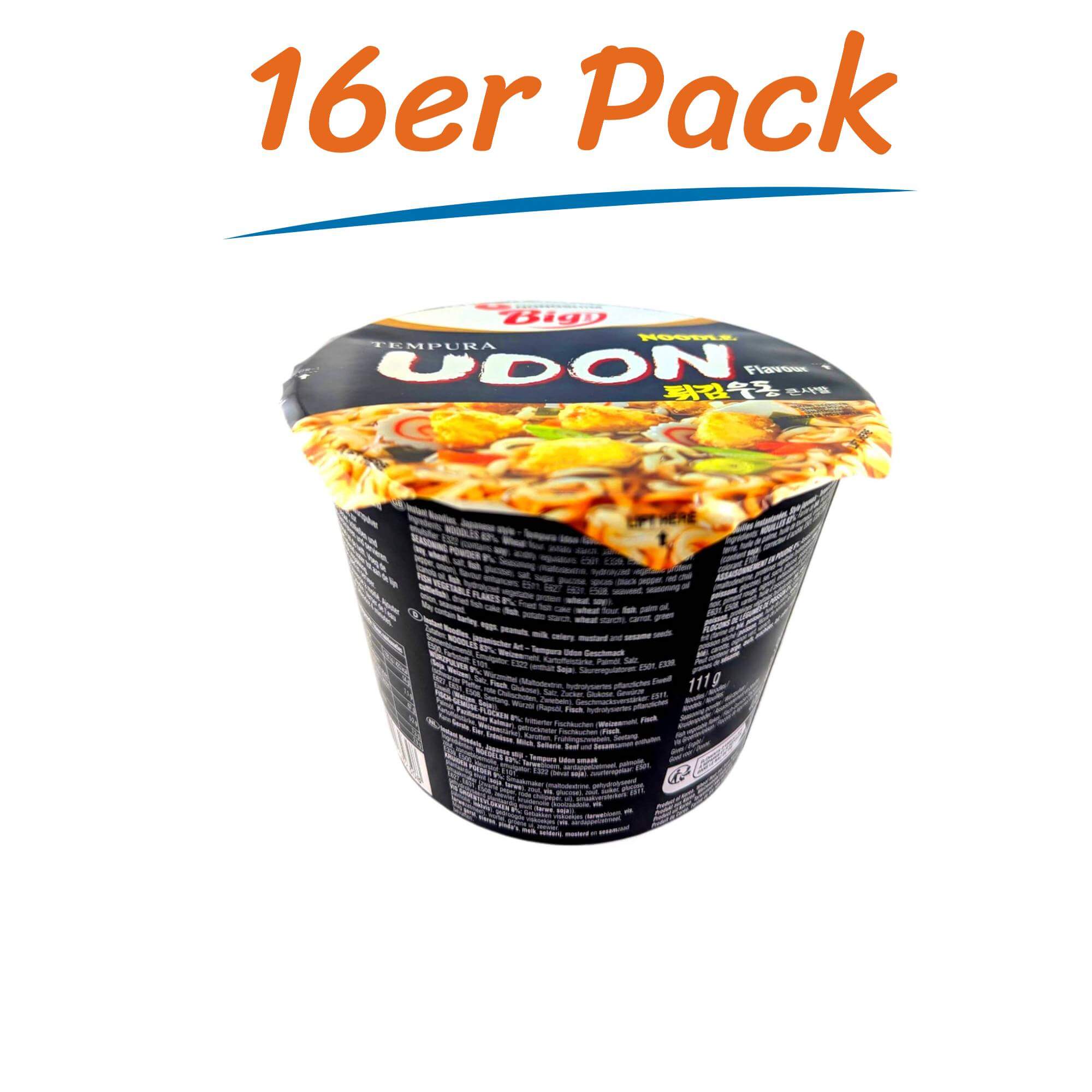 Nongshim Instant Noodles Tempura Udon Big Bowl Pack of 16 (16 x 111g)