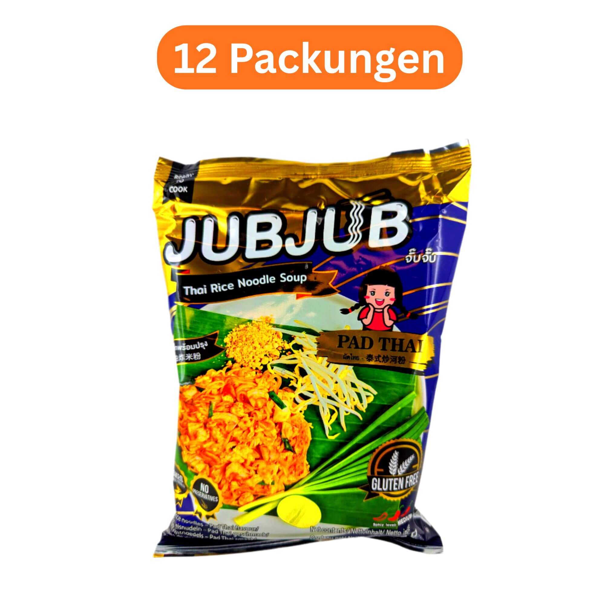Jubjub Instant Reisnudeln Suppe Pad Thai 12er Pack (12 x 70g)
