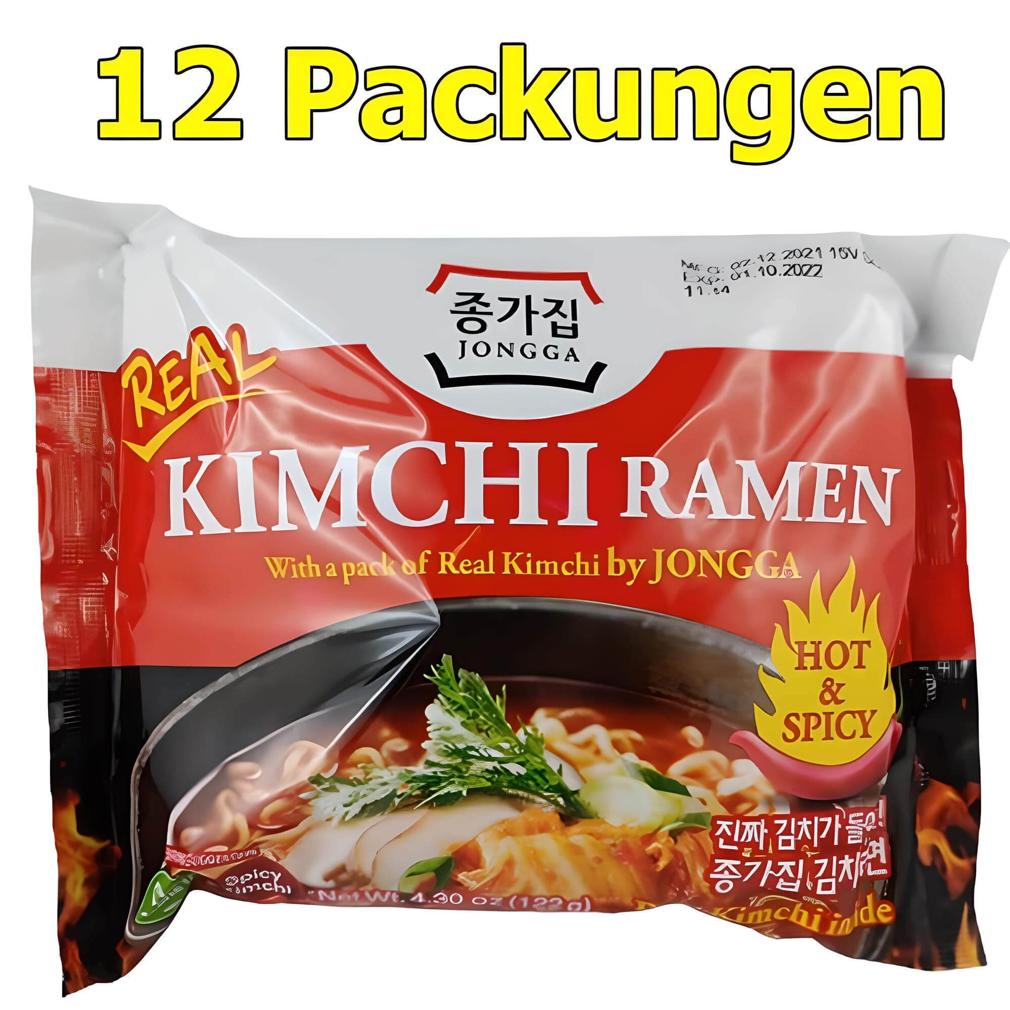 Jongga Kimchi Ramen Instant Nudeln würzig 12er Pack (12 x 122g)