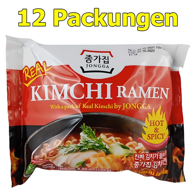 Jongga Kimchi Ramen Instant Nudeln würzig 12er Pack (12 x 122g)