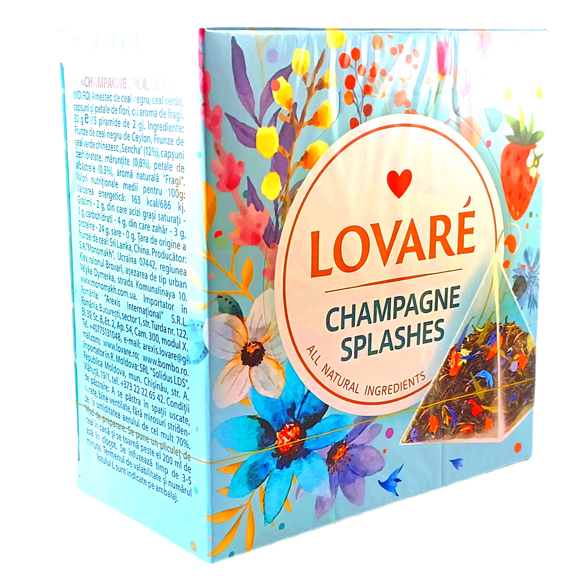 Lovare Champagne Splashes Schwarzer Tee & Grüner Tee mit Geschmack 15 Pyramidenbeutel