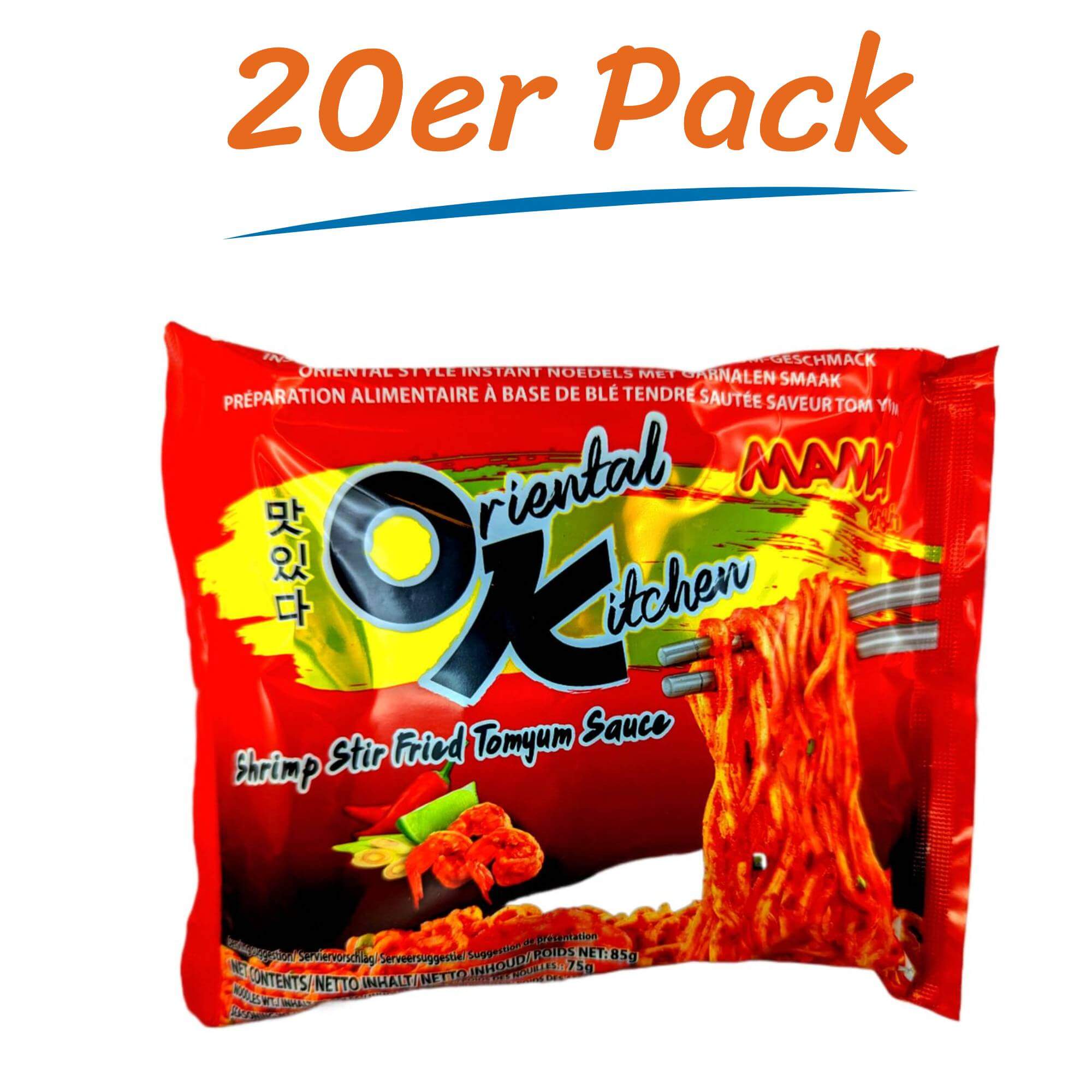 Mama OK gebratene Noodles Garnelen Tomyum Sauce 20er Pack ( 20 x 85g)