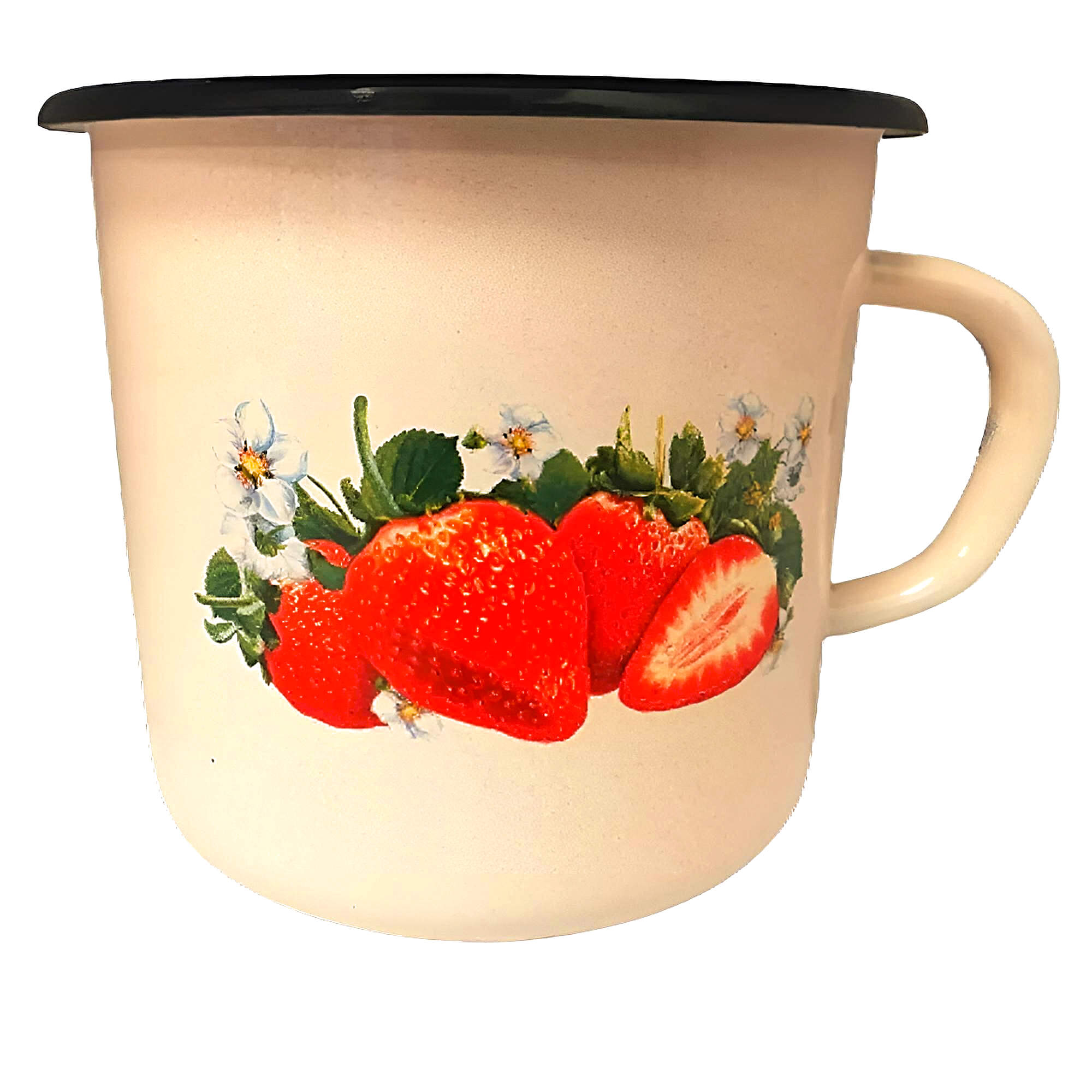 Metalltasse Emailliert Stahl Erdbeerdesign 0,4L – Retro Küchenbecher