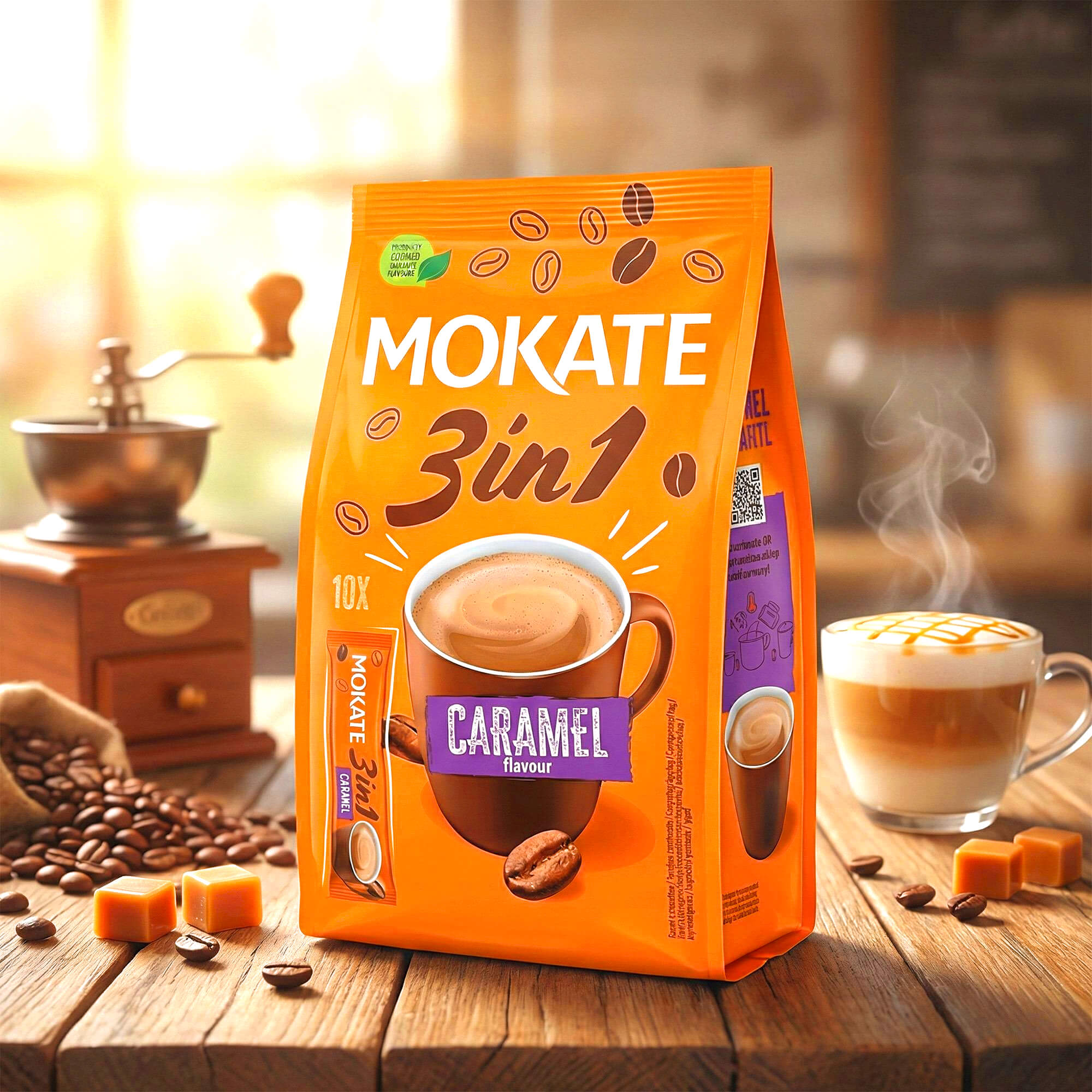 Mokate Kaffee Sticks 3 in 1 mit Karamell Geschmack (10 x 17g)