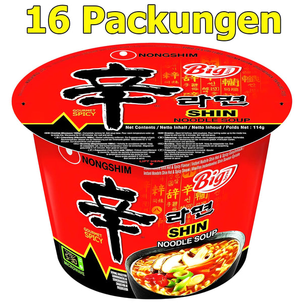 Nongshim Instant Nudeln Shin Cup Big Bowl gourmet würzig 16er Pack (16 x 114g)