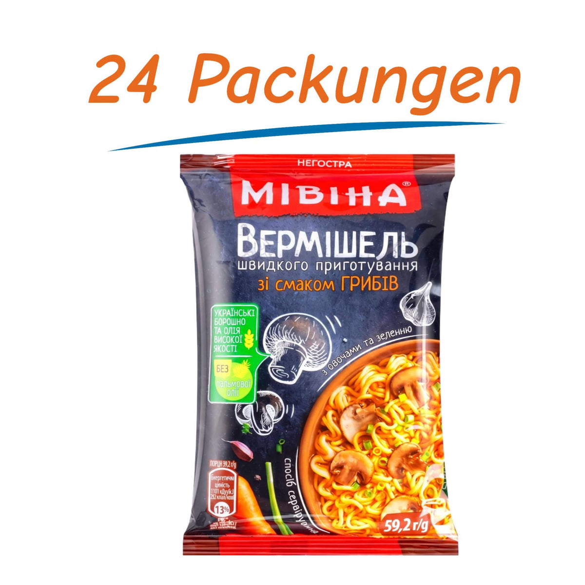 Miwina Instant Noodles mit Pilzgeschmack 24er Pack (24 x 59,2g)