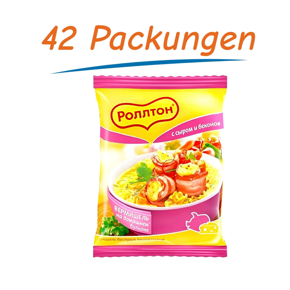 Rollton Vermicelli Instant Noodles mit Käse & Bacon Geschmack 42er Pack (42 x 60g)