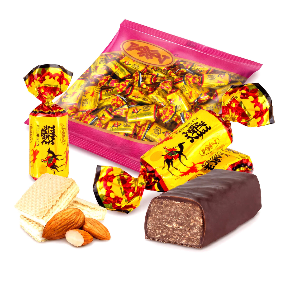 Rakhat Konfekt "Kara-Kum" mit Waffelkrümmel & Mandeln in Kakaoglasur 150g