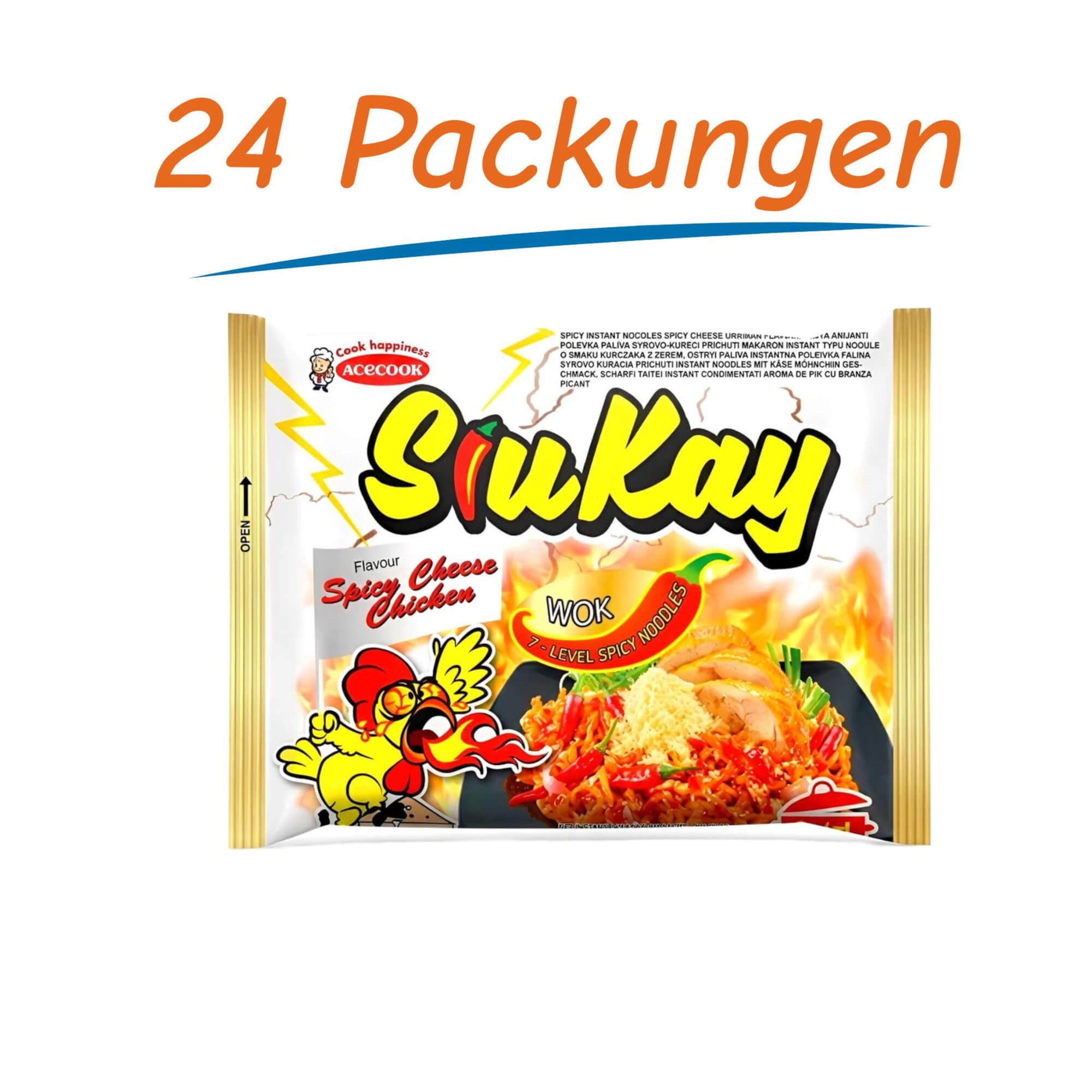 SiuKay Wok Instant Noodles Scharfes Hähnchen mit Käse 24er Pack (24 x 127g)