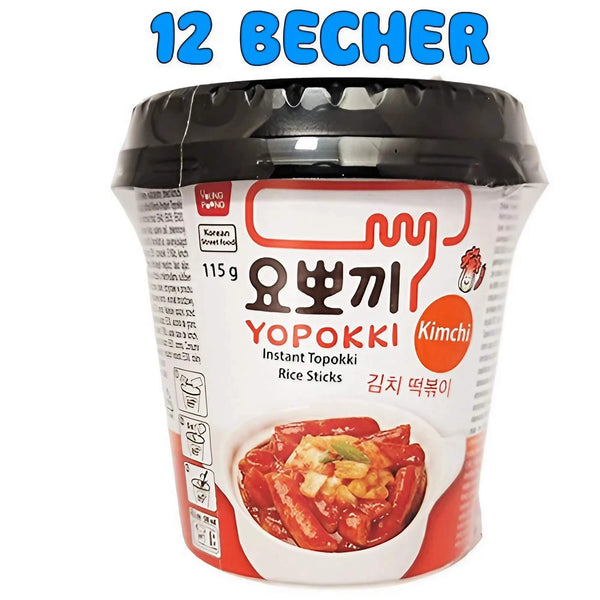 Yopokki Instant Kimchi Topokki Reiskuchen 12er Pack (1 Karton 12 x 115g)