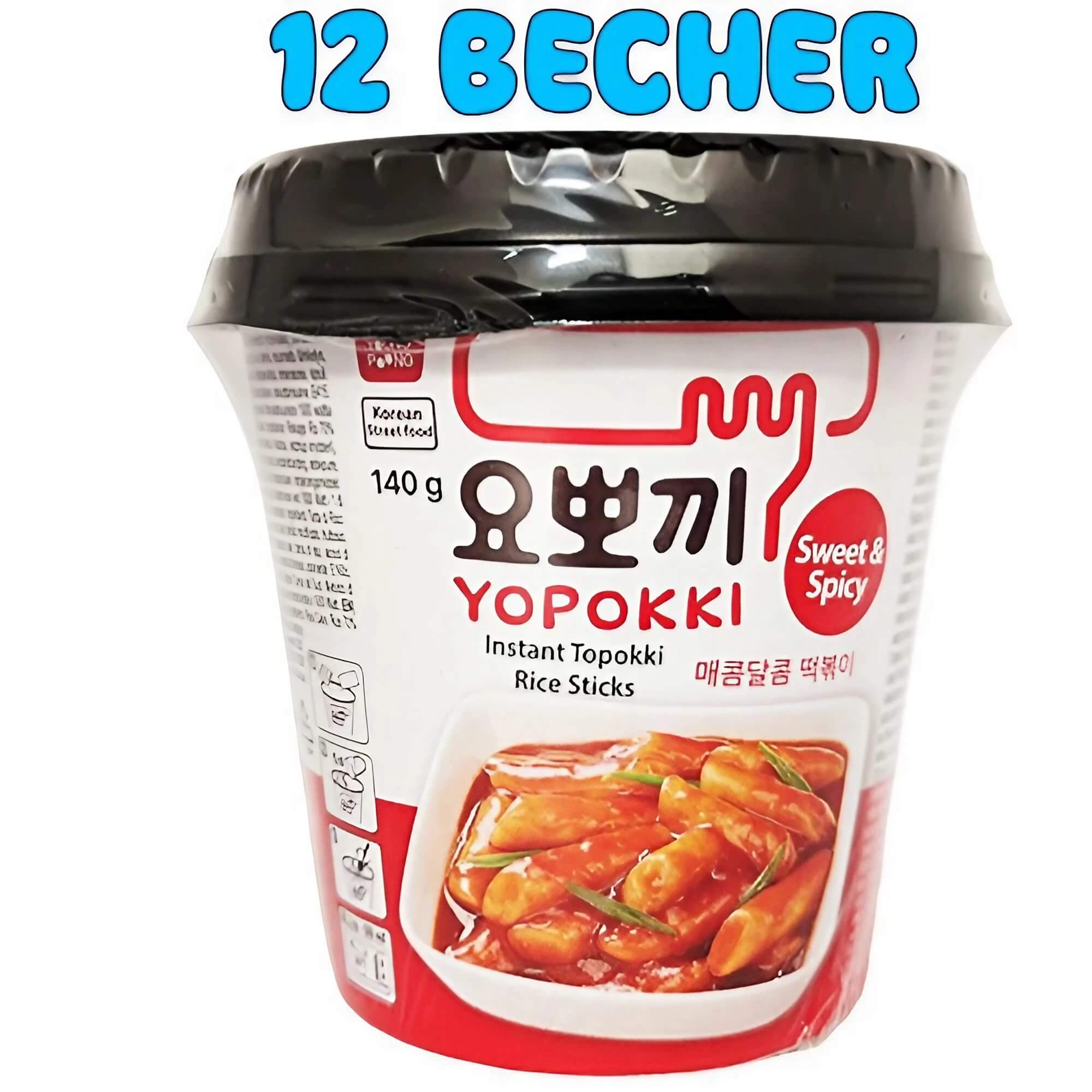 Yopokki Instant Süß & Scharf Topokki Reiskuchen 12er Pack (1 Karton 12 x 140g)
