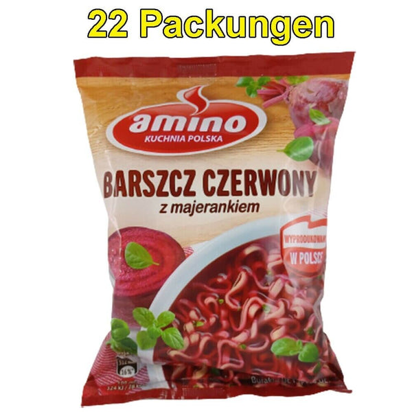 Amino Barszcz Польский суп с лапшой быстрого приготовления Борщ, упаковка из 22 шт. (22 x 66 г)