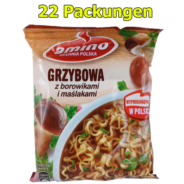 Польский суп с лапшой быстрого приготовления Amino Grzybowa со вкусом грибов, упаковка из 22 шт. (22 x 57 г)