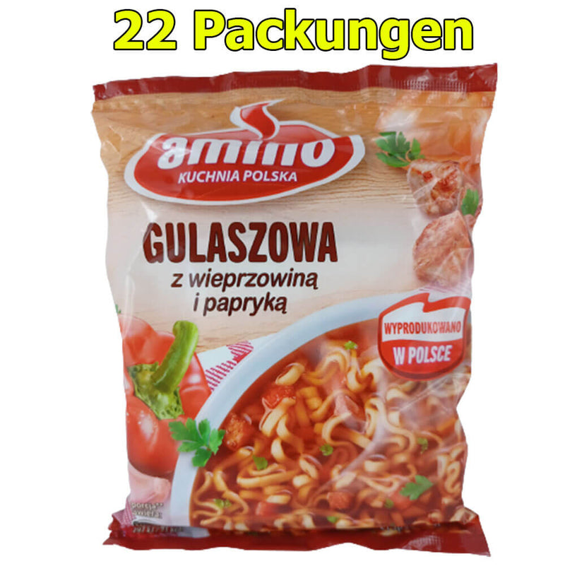 Amino Gulaszowa Польский суп с лапшой быстрого приготовления Суп-гуляш, упаковка из 22 шт. (22 x 59 г)