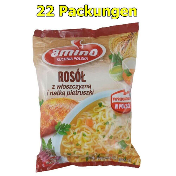 Суп с лапшой быстрого приготовления Amino Polish со вкусом курицы, упаковка из 22 шт. (22 x 59 г)